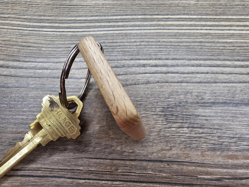 Retro Gaming Keychain - Double Sided Engraved Hardwood Robot Charm With Steel Keyring