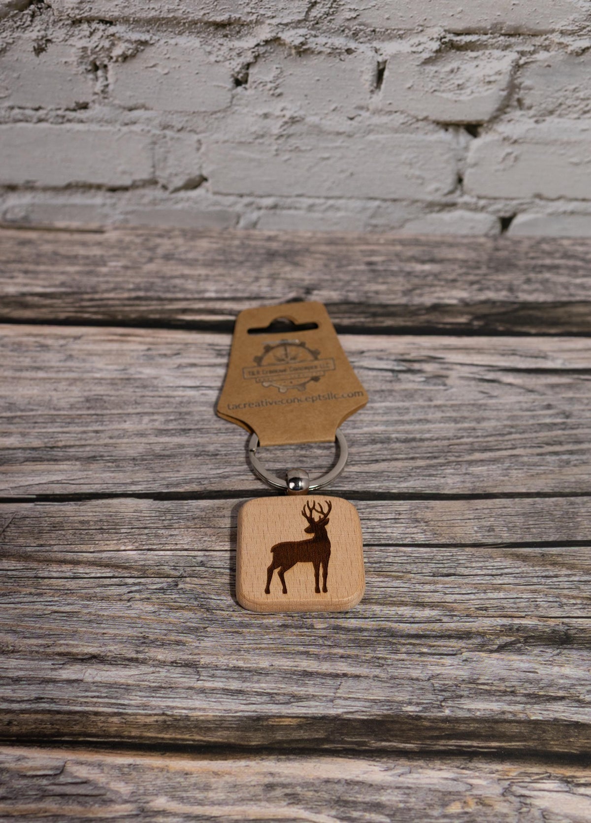 Hunter Buck Keychain - Double Sided Hardwood Laser Engraved Buck Silhouette