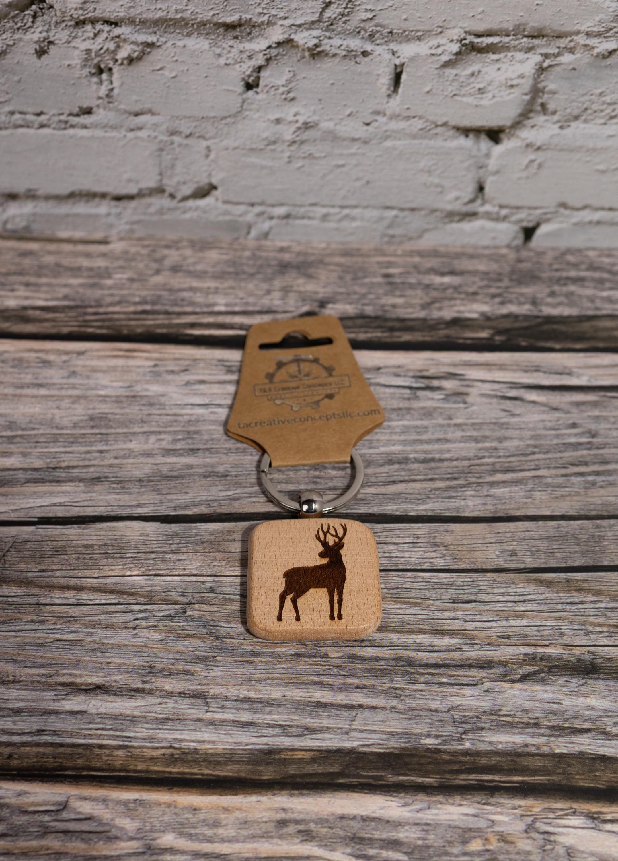 Hunter Buck Keychain - Double Sided Hardwood Laser Engraved Buck Silhouette