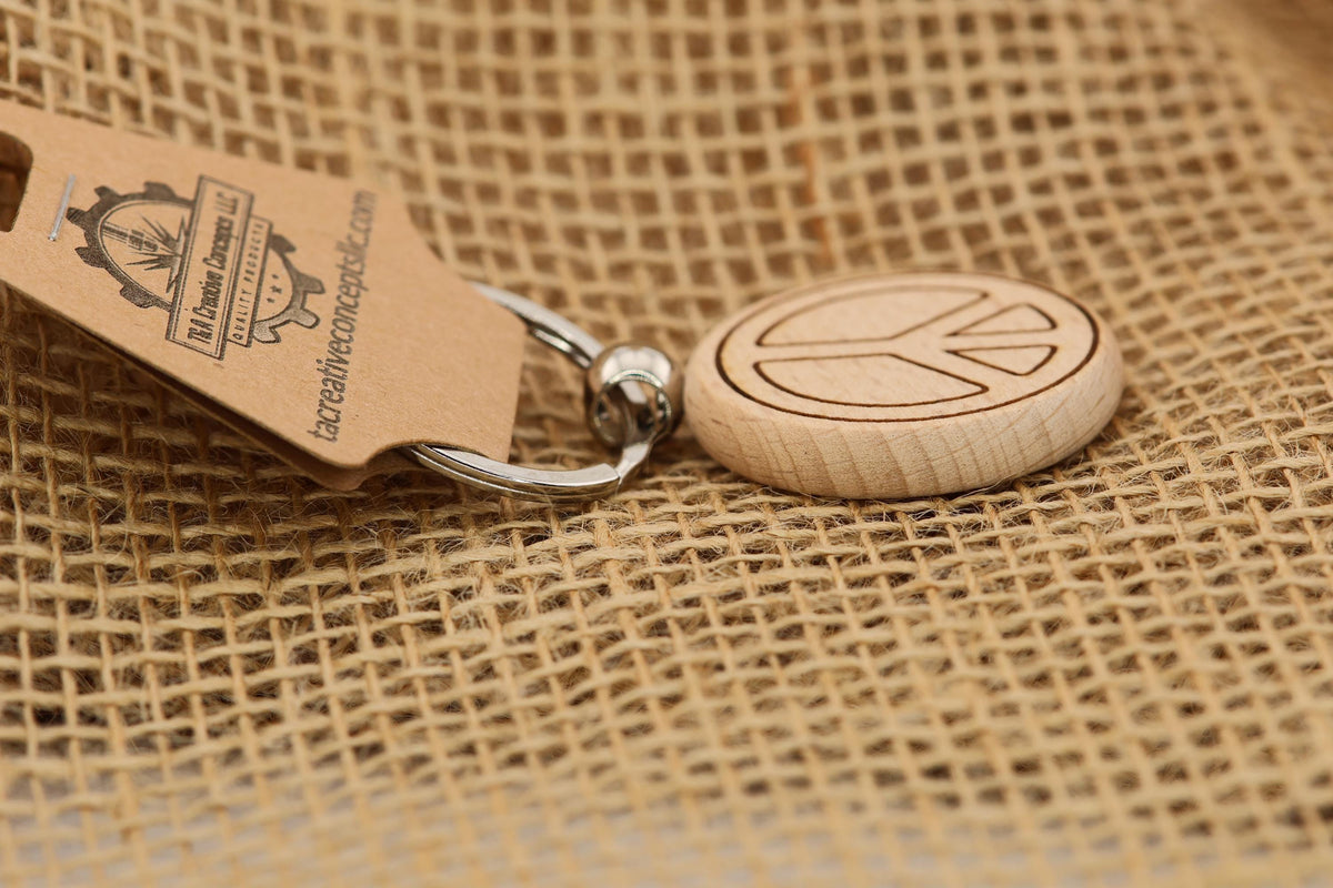 Peace Sign Keychain - Boho Style Charm | Hardwood Double Sided Engraving