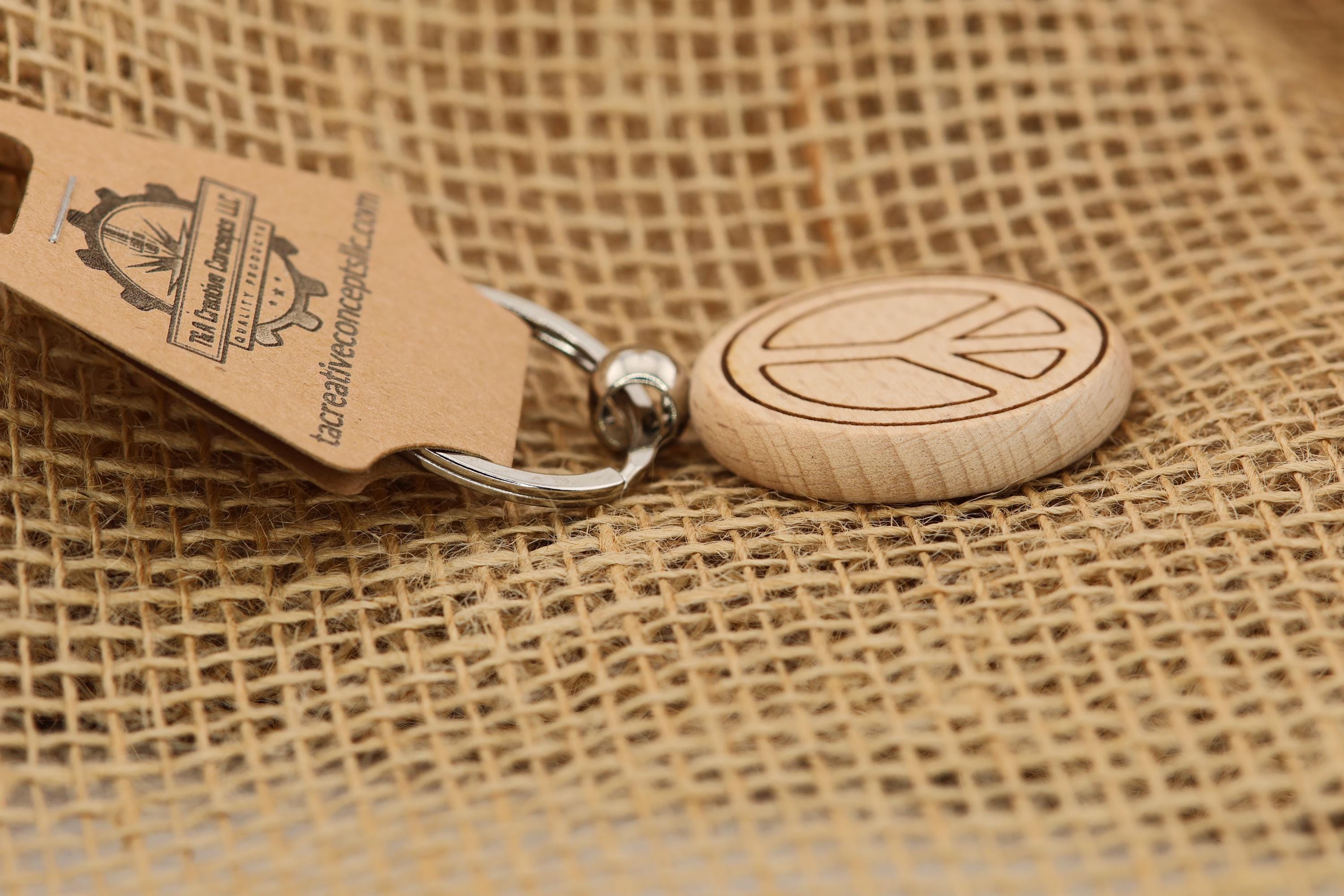 Peace Sign Keychain - Boho Style Charm | Hardwood Double Sided Engraving