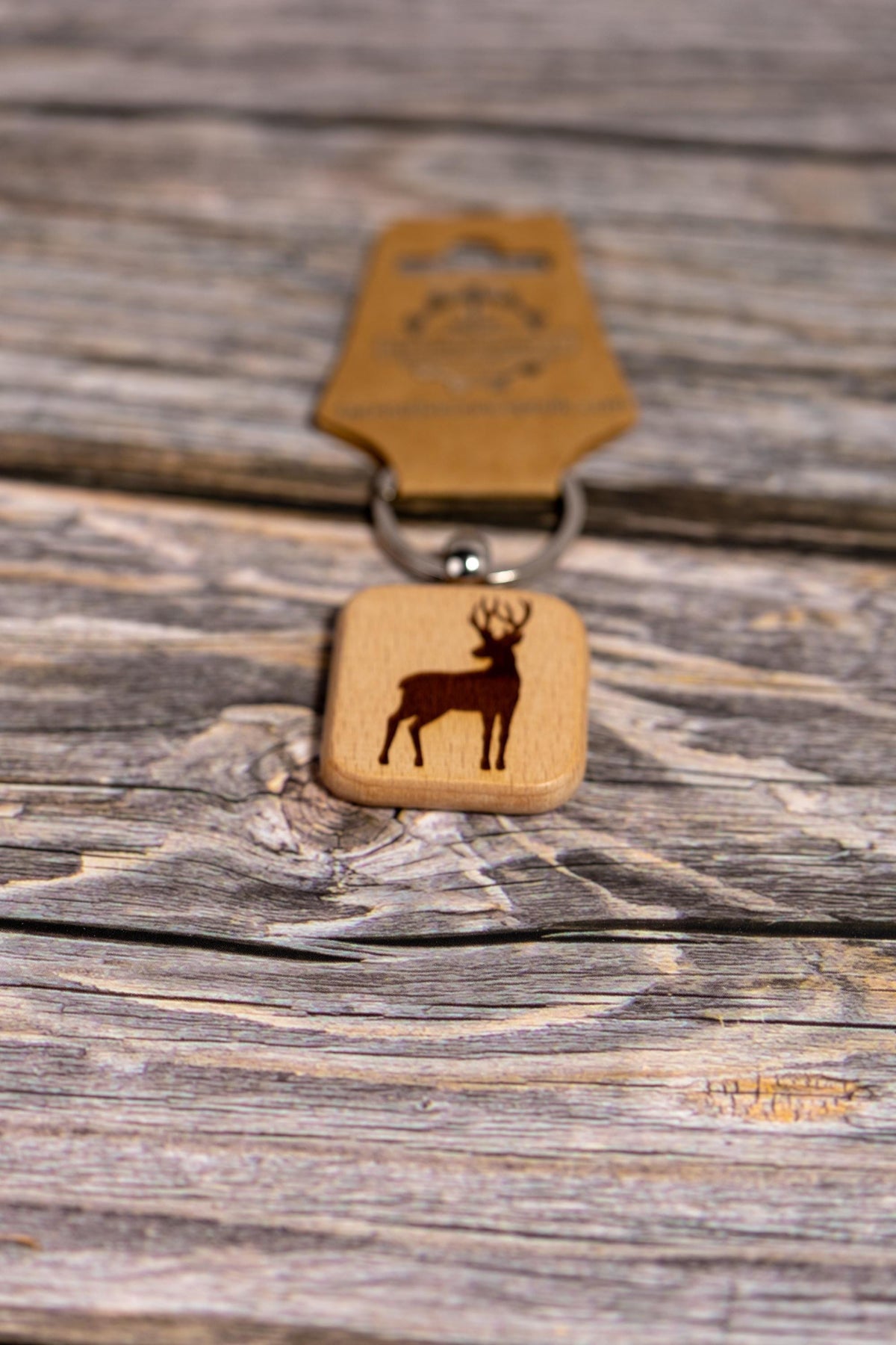 Hunter Buck Keychain - Double Sided Hardwood Laser Engraved Buck Silhouette