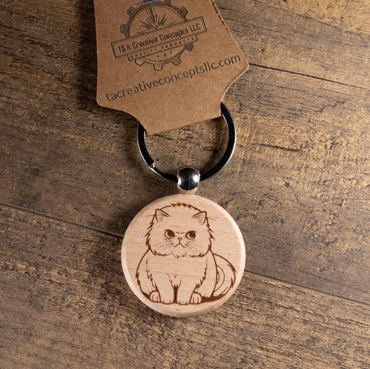 Cat Wood Keychain – Handmade Cat Charm With Laser Engraved Wood Grain