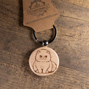 Cat Wood Keychain – Handmade Cat Charm With Laser Engraved Wood Grain