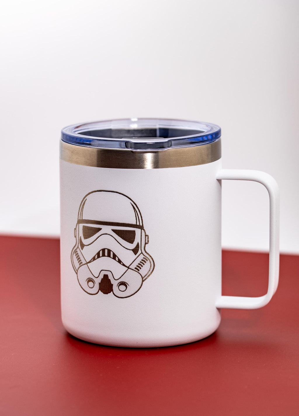 Stormtrooper Coffee Mug – Insulated Stainless Steel, White Powder Coated, Laser Engraved Design