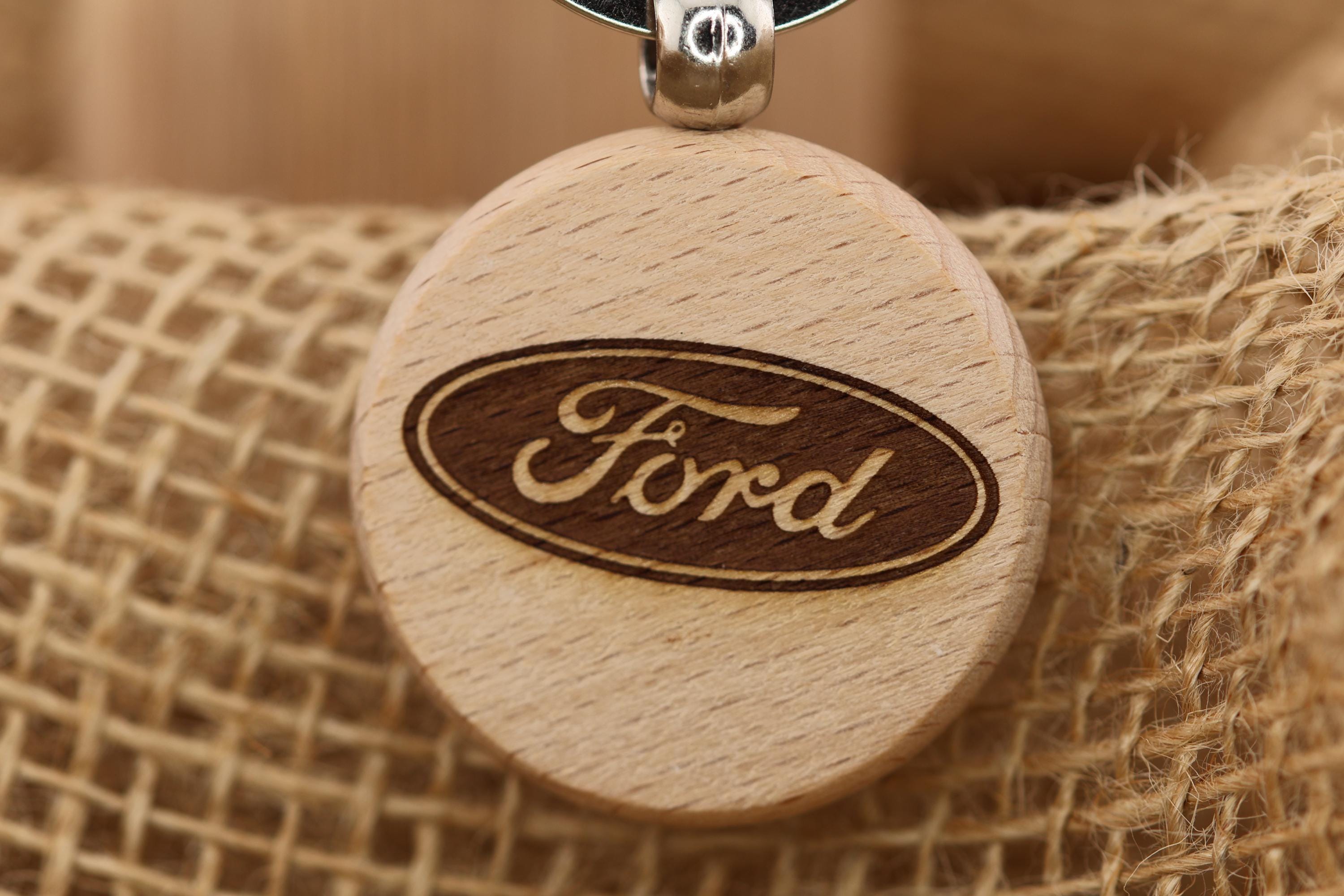 Ford Keychain - Double-Sided Engraved Hardwood With Stainless Steel Ring