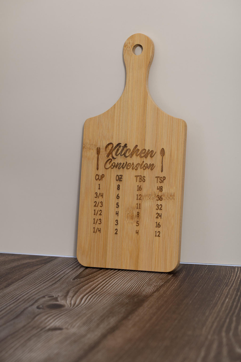 Bamboo Cutting Board – Compact Prep Board with Engraved Kitchen Conversions Chart