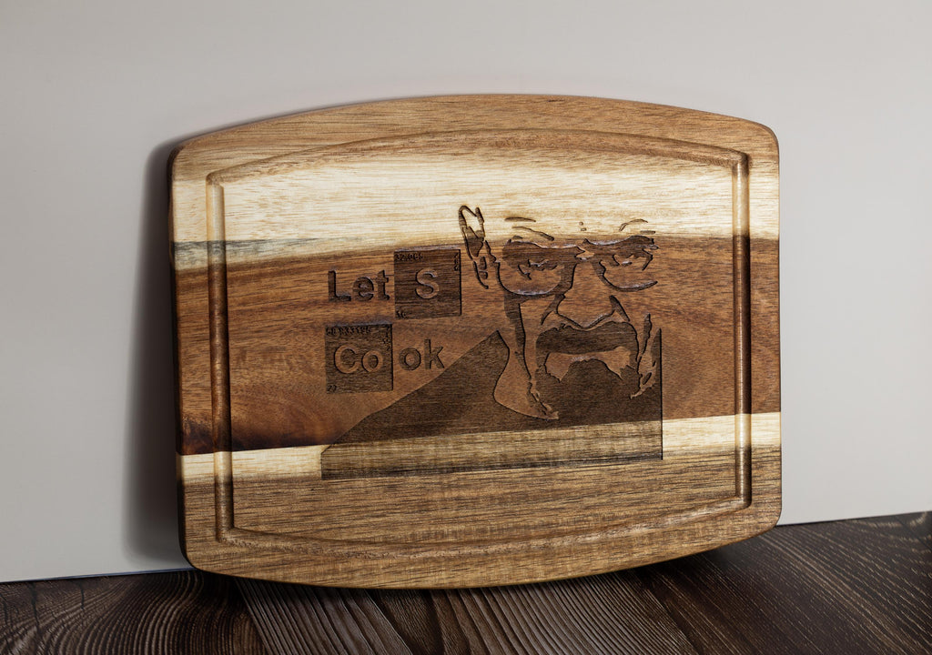 Breaking Bad Cutting Board - Acacia Wood Board with Laser Engraved Quote 'Let's Cook'
