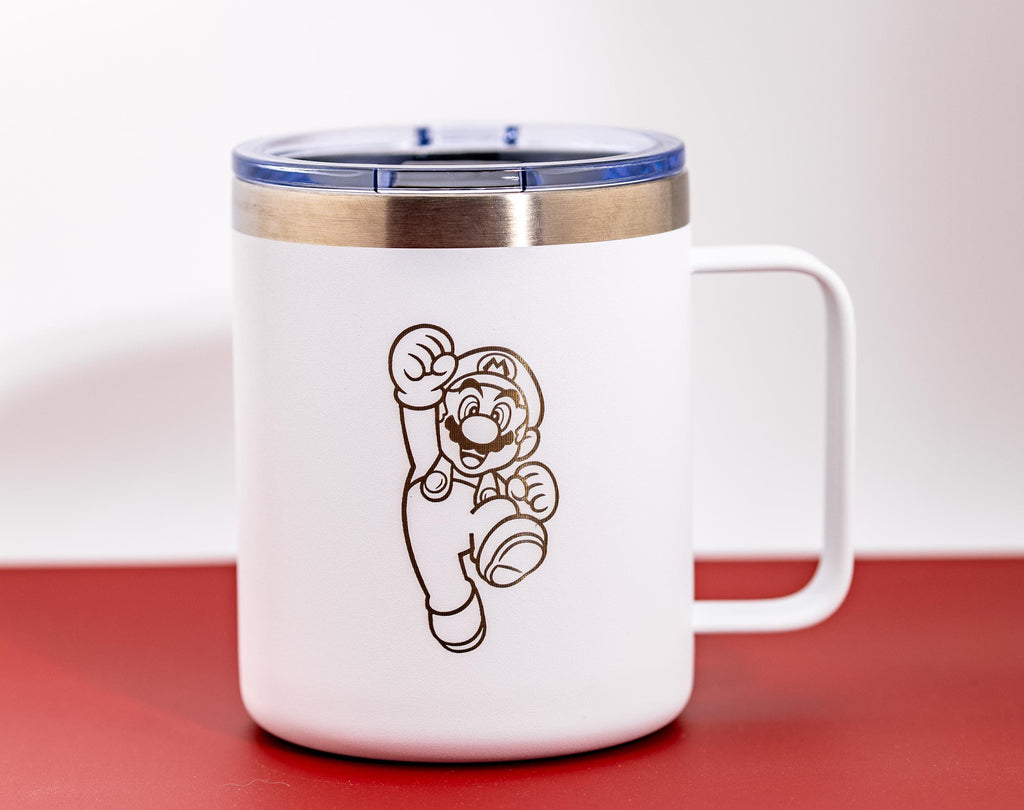Insulated Stainless Steel Mug – Laser Engraved Mario Coffee Cup, Spill Resistant Lid