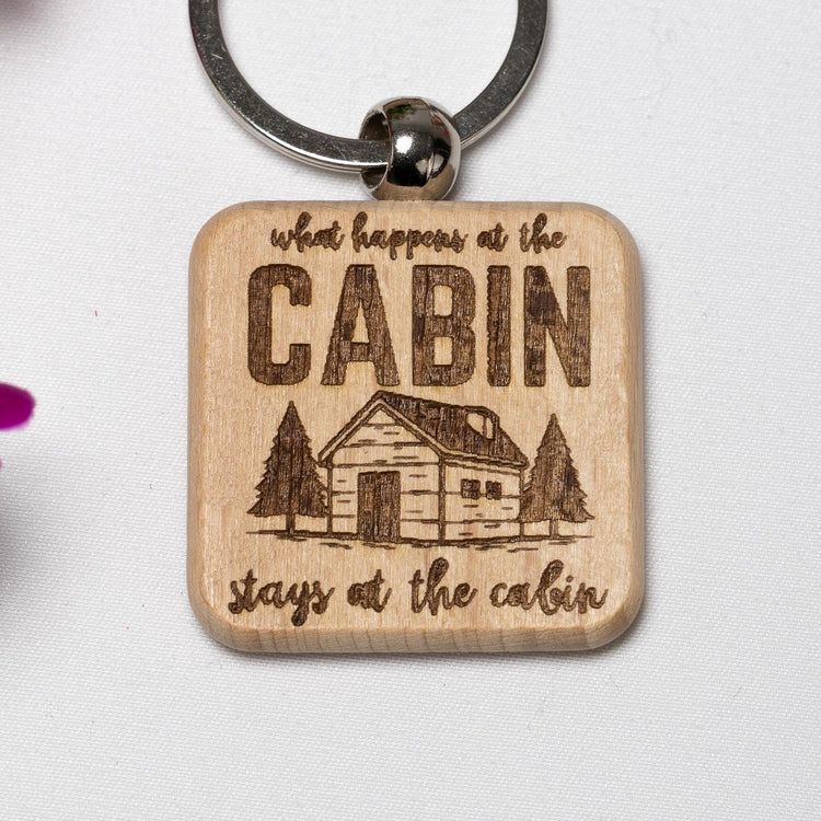 Cabin Keychain – Double Sided Engraved Wood Key Ring | Rustic Cabin Life Gift