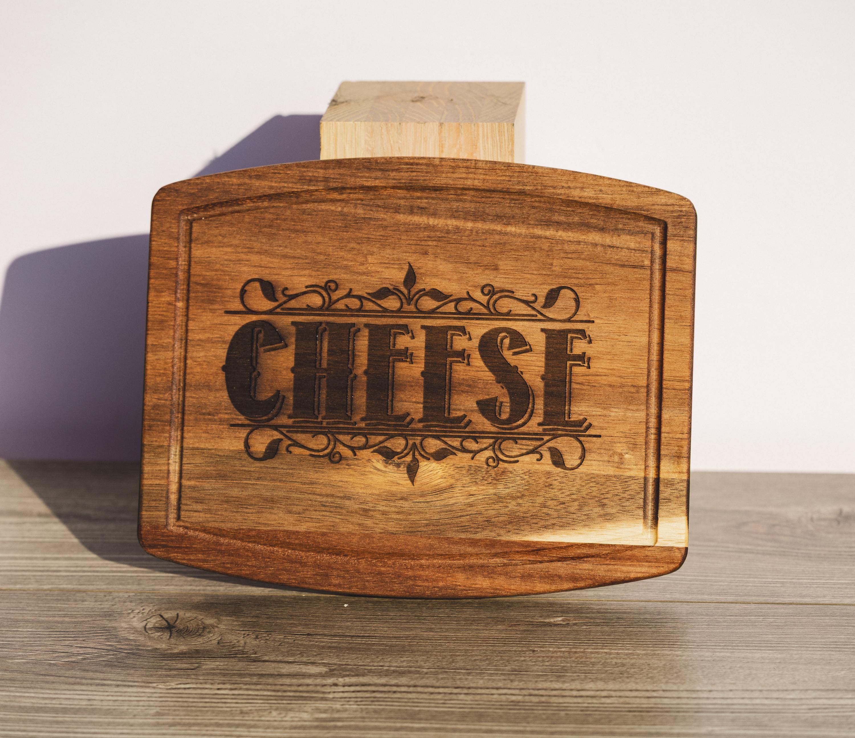 Acacia Wood Serving Tray - Rustic Cheese Charcuterie Board With Engraved Design