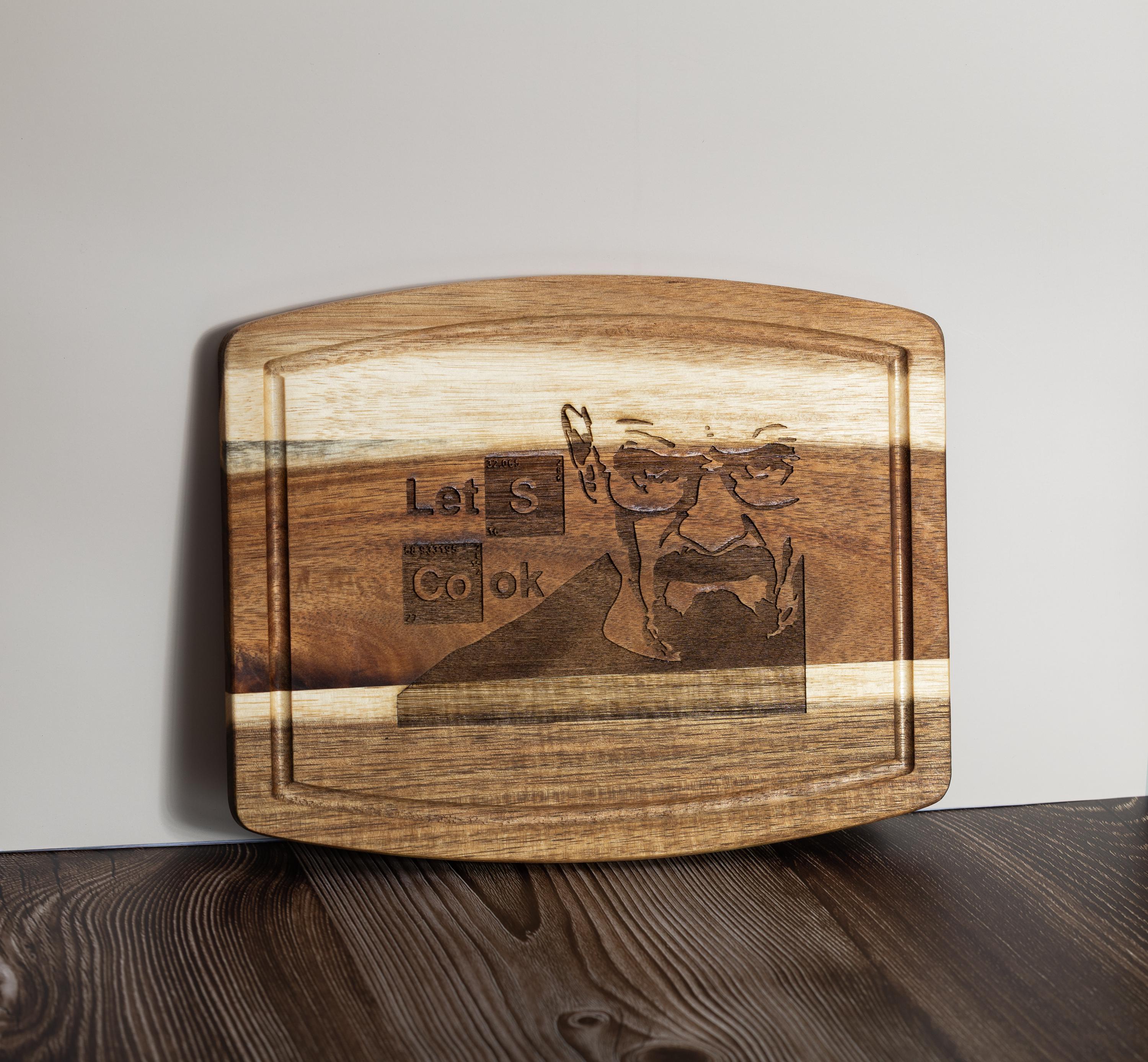 Breaking Bad Cutting Board - Acacia Wood Board with Laser Engraved Quote 'Let's Cook'