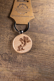 Koi Fish Keychain - Laser Engraved Hardwood Bag Charm With Stainless Steel Hardware