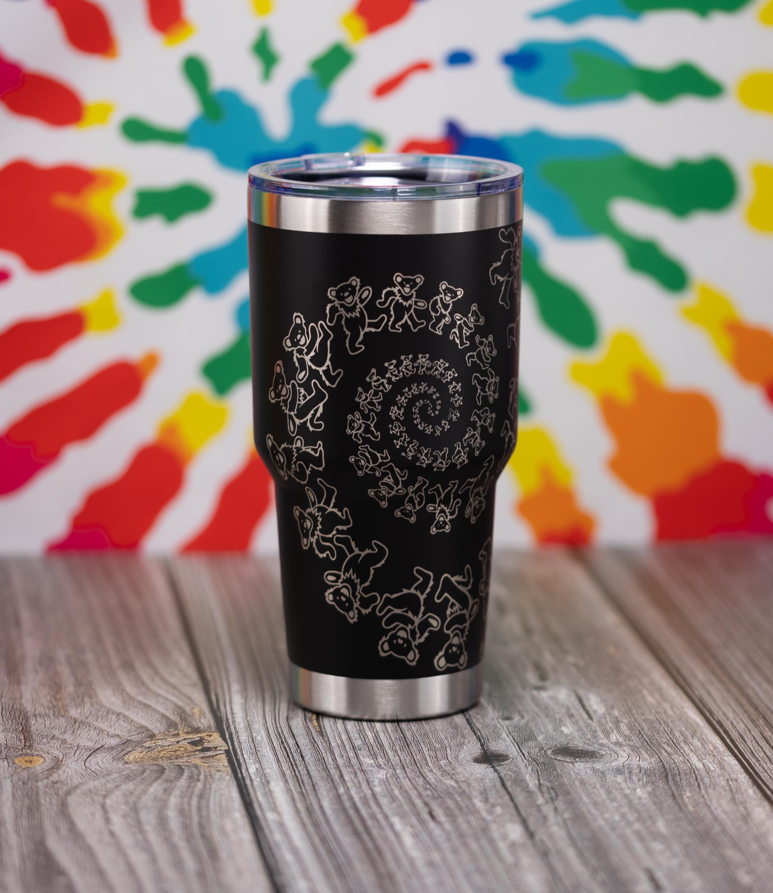 Grateful Dead Tumbler - 30oz Insulated Stainless Steel Cup | Laser Engraved Spiral Bears