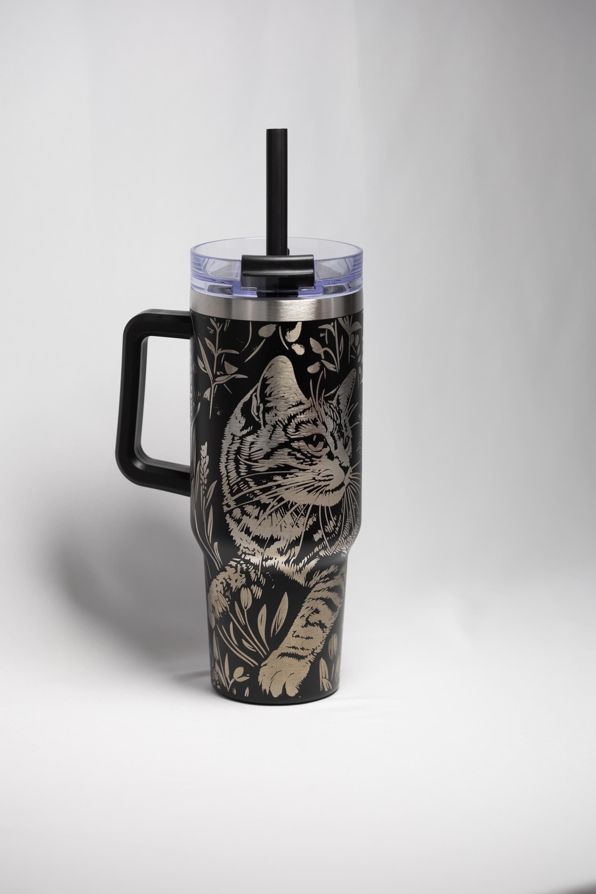 Laser Engraved Tumbler - 40oz Stainless Steel Cup With Floral Etched Design