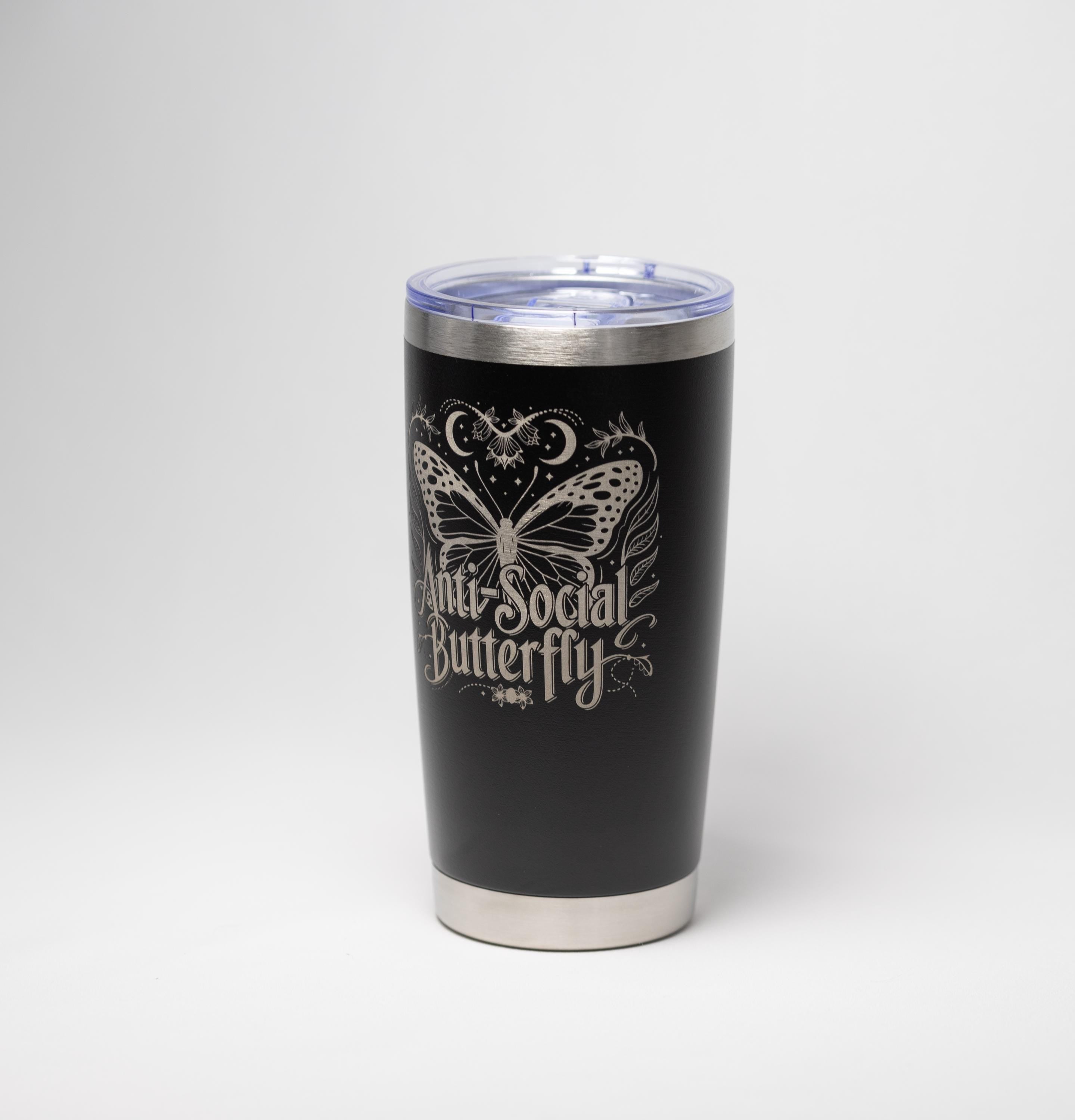 Insulated Travel Tumbler – Laser Engraved Butterfly Design, Custom Powder Coated, 20oz