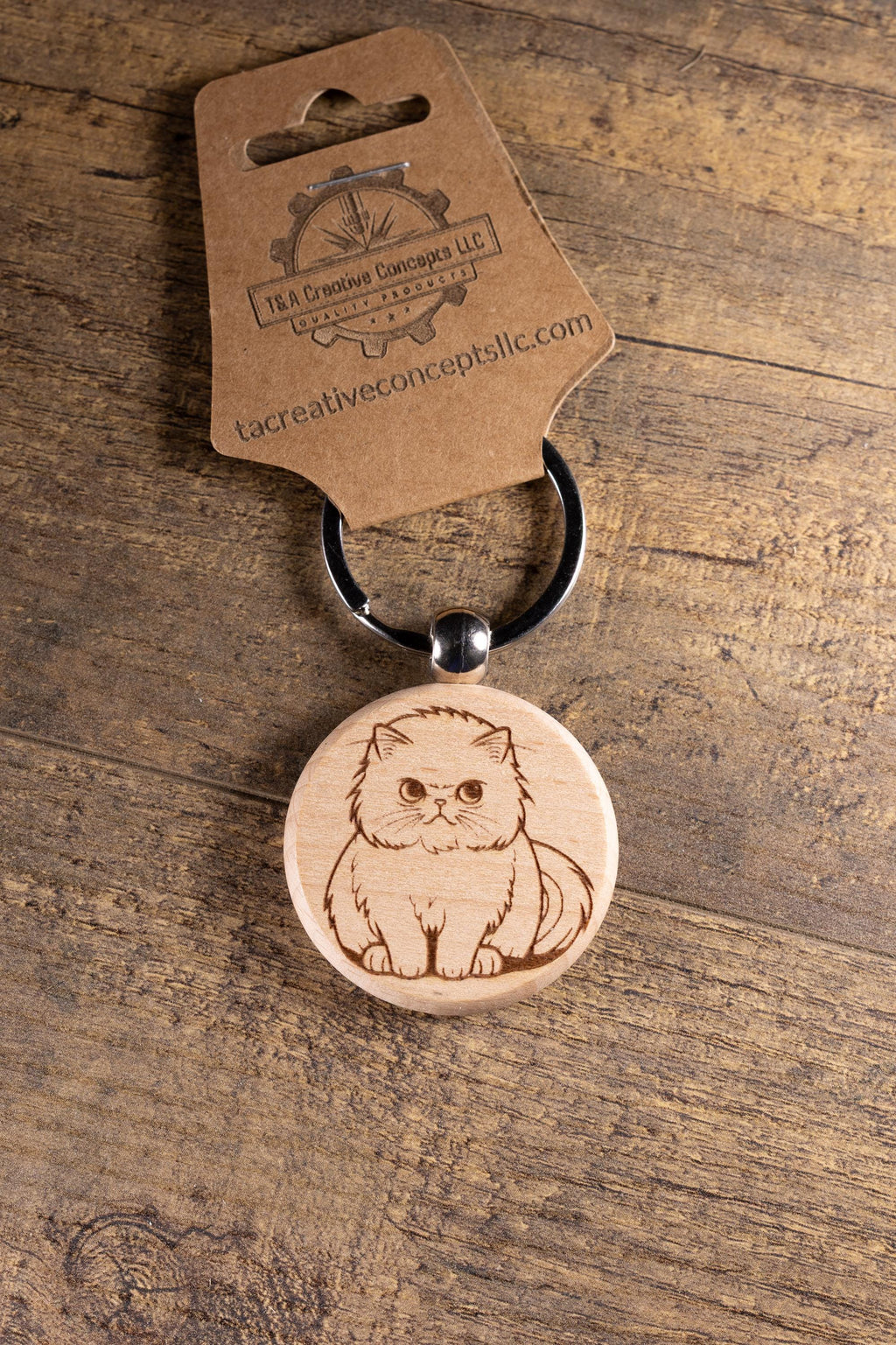 Cat Wood Keychain – Handmade Cat Charm With Laser Engraved Wood Grain