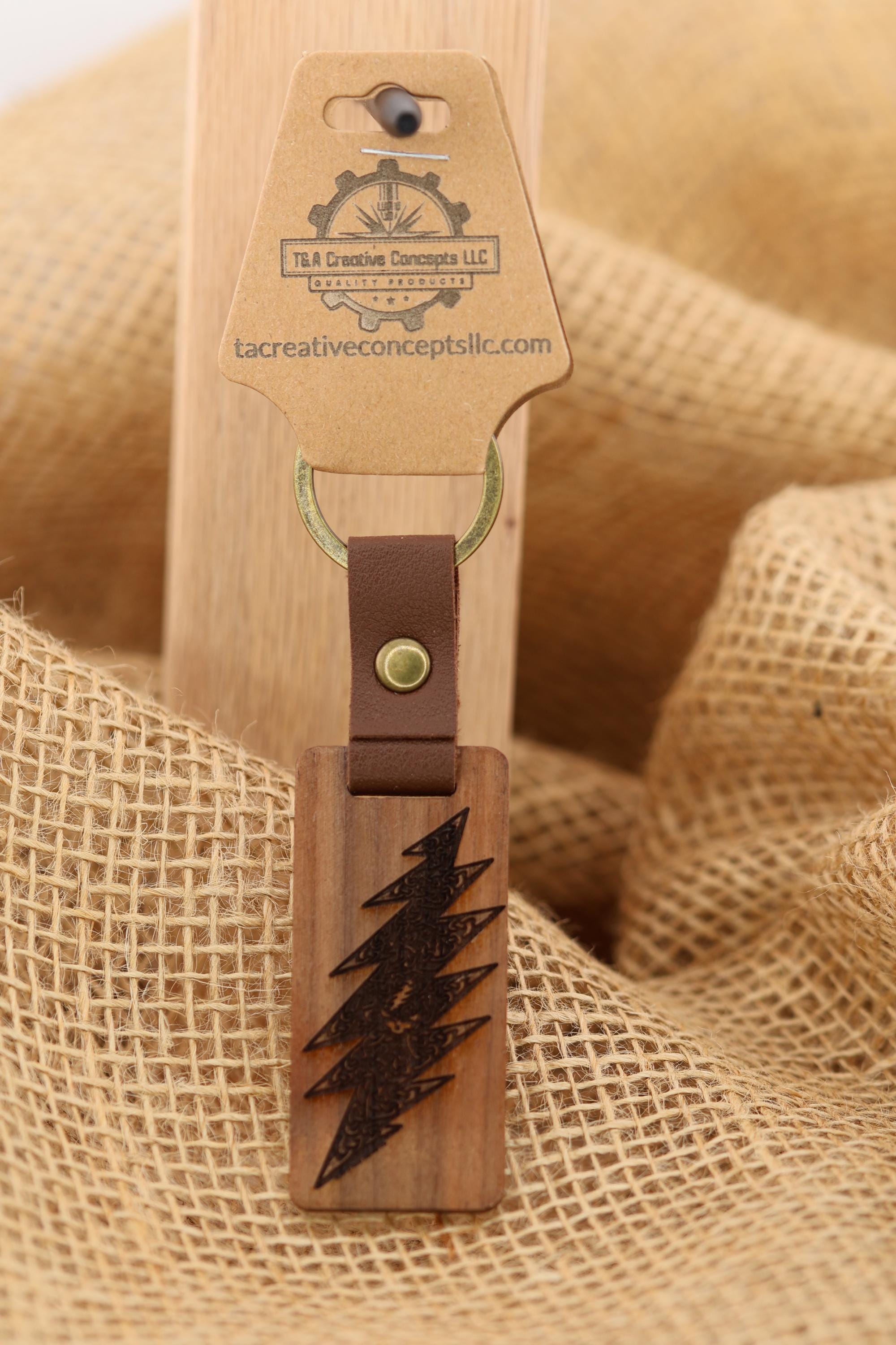 Grateful Dead Keychain – Walnut Wood Celtic Bolt Design | Double-Sided Engraving