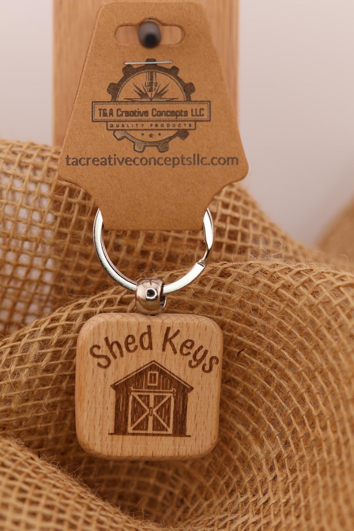 Rustic Wood Keychain – Double-Sided Engraving With Stainless Steel Ring