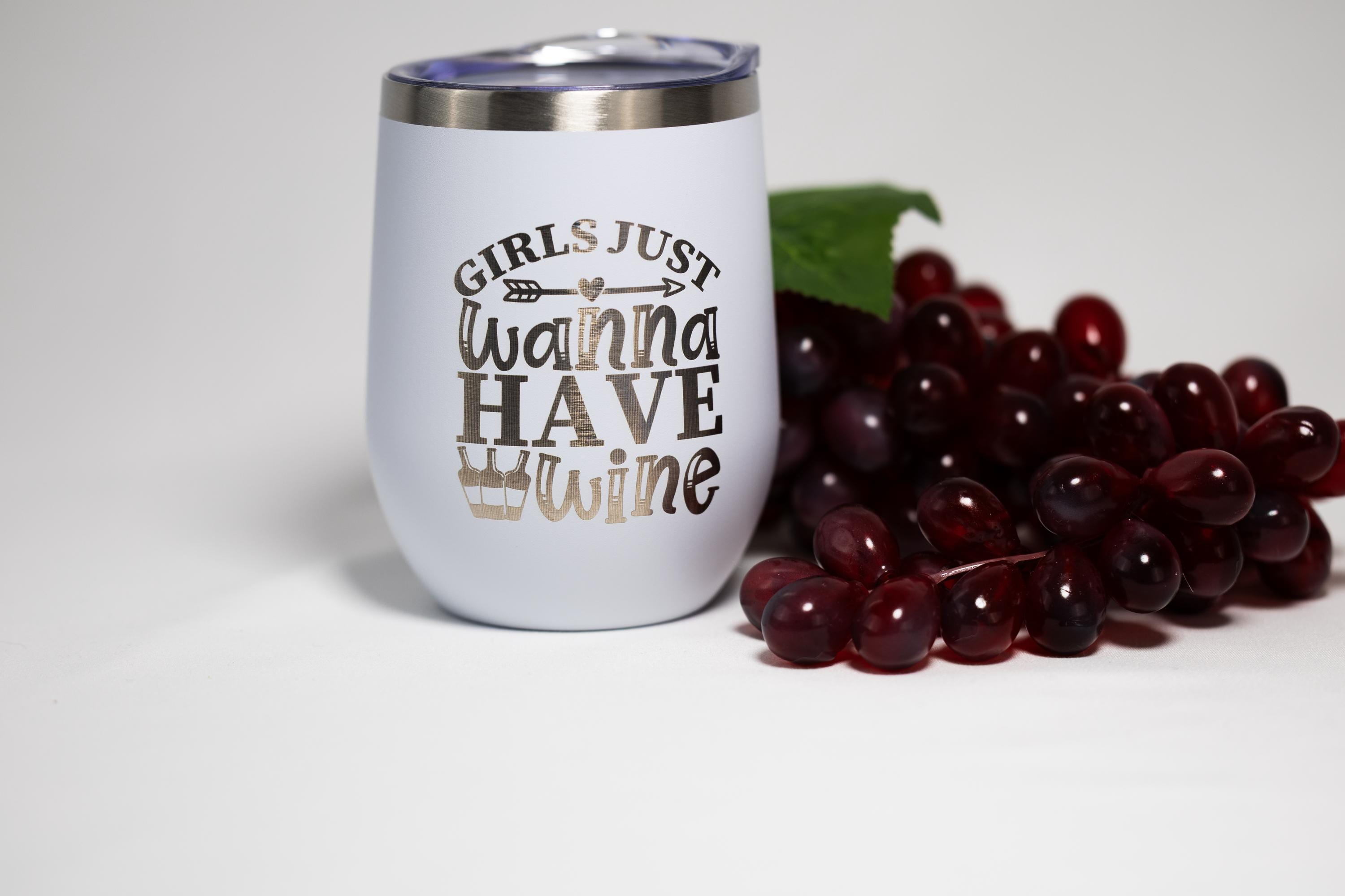 Wine Tumbler - 12 oz Stainless Steel Cup | Laser Engraved Girls Night Tumbler