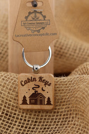 Cabin Keys Keychain – Rustic Wooden Keychain With Stainless Steel Ring, Double Sided Engraving