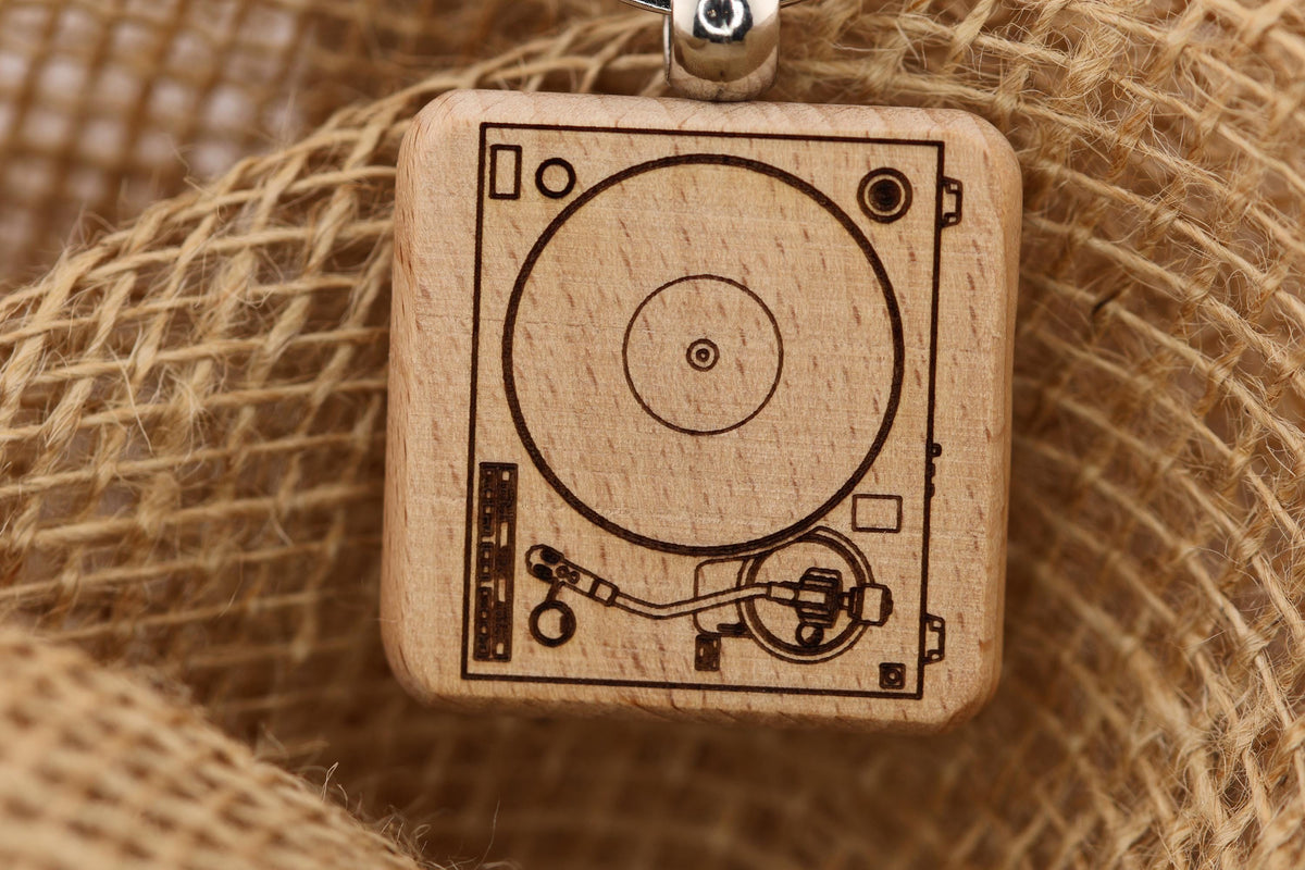 Laser Engraved Keychain – Collectible Music Charm Wood Record Keychain with Double-Sided Detail