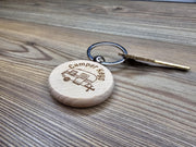 Wood Camper Keychain – Laser Engraved Double Sided Hardwood Keychain with Rust Resistant Ring