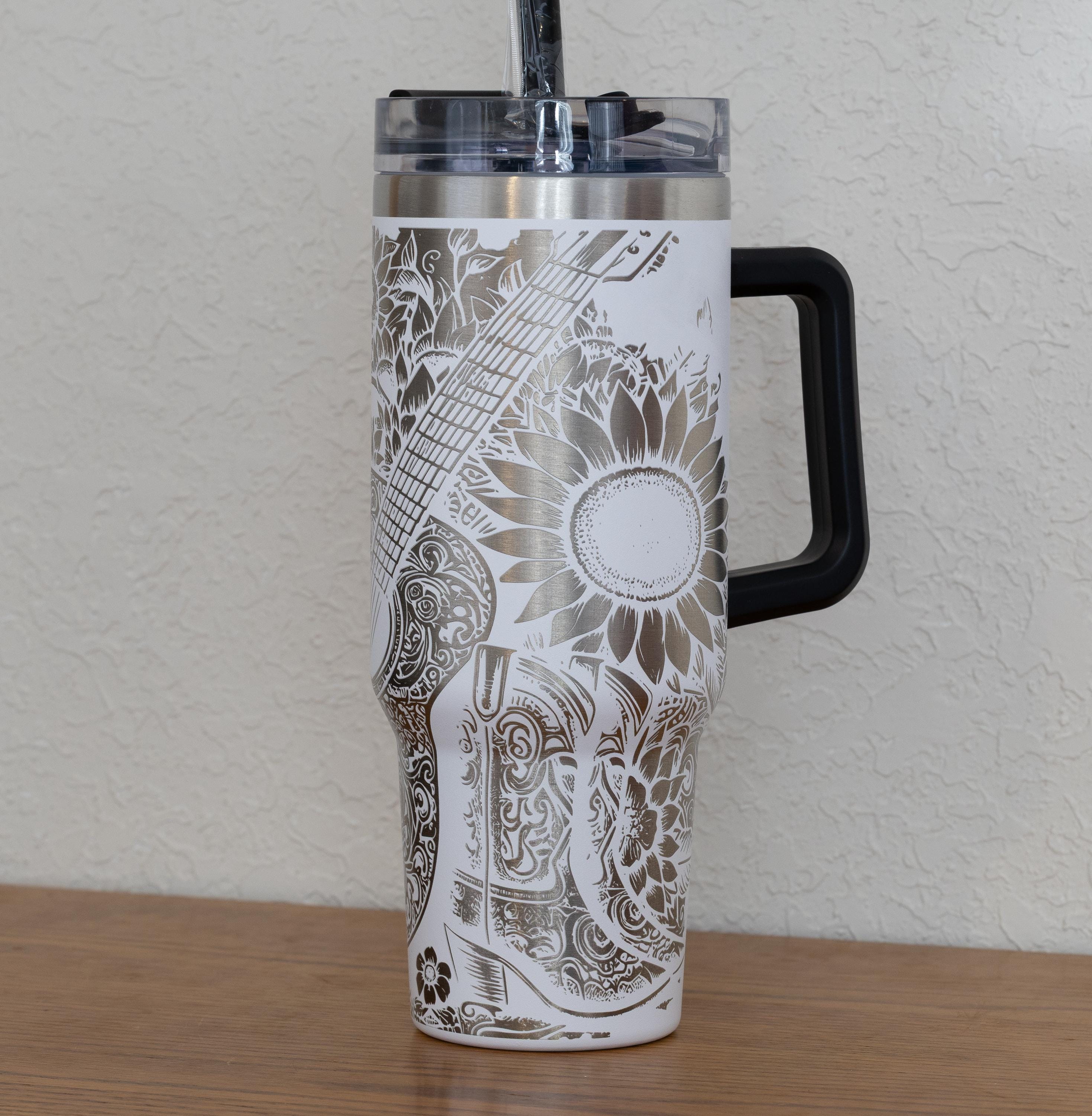 Western Tumbler Cup - 40oz Stainless Steel Double Wall Insulated Rustic Floral Design