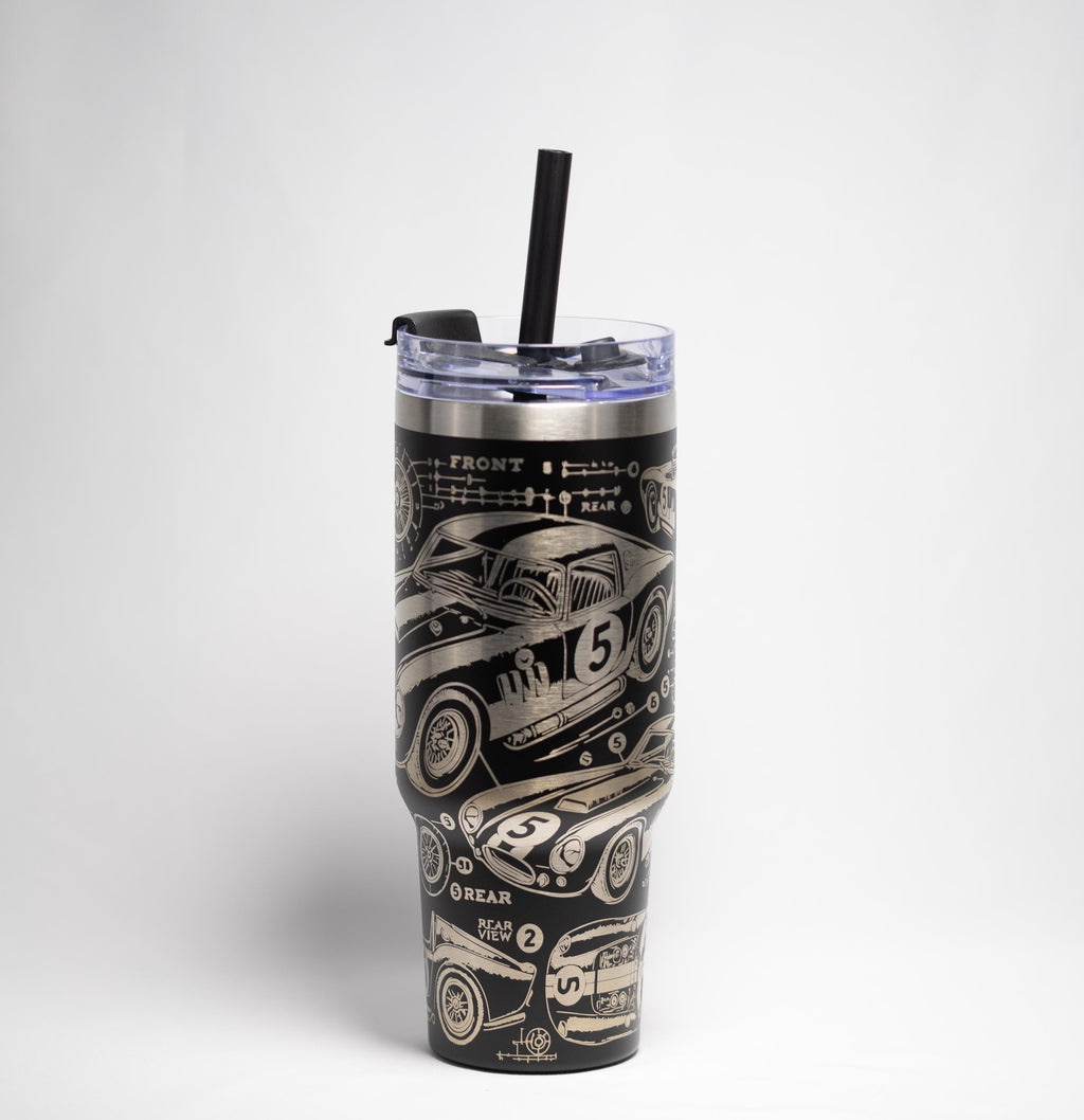 Vintage Race Car Tumbler - 40 oz Stainless Steel, Laser Engraved, Durable Travel Mug