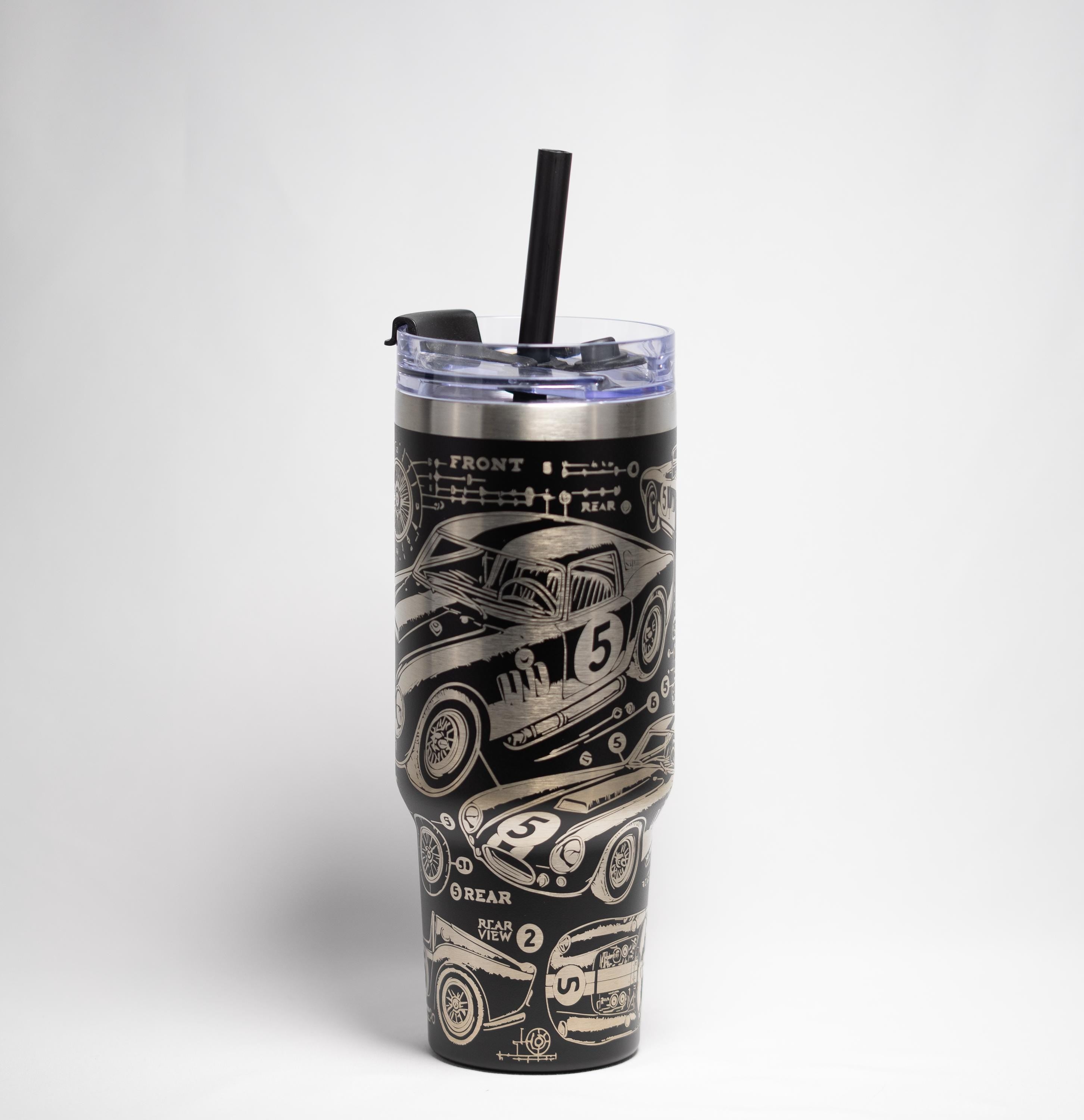 Vintage Race Car Tumbler - 40 oz Stainless Steel, Laser Engraved, Durable Travel Mug