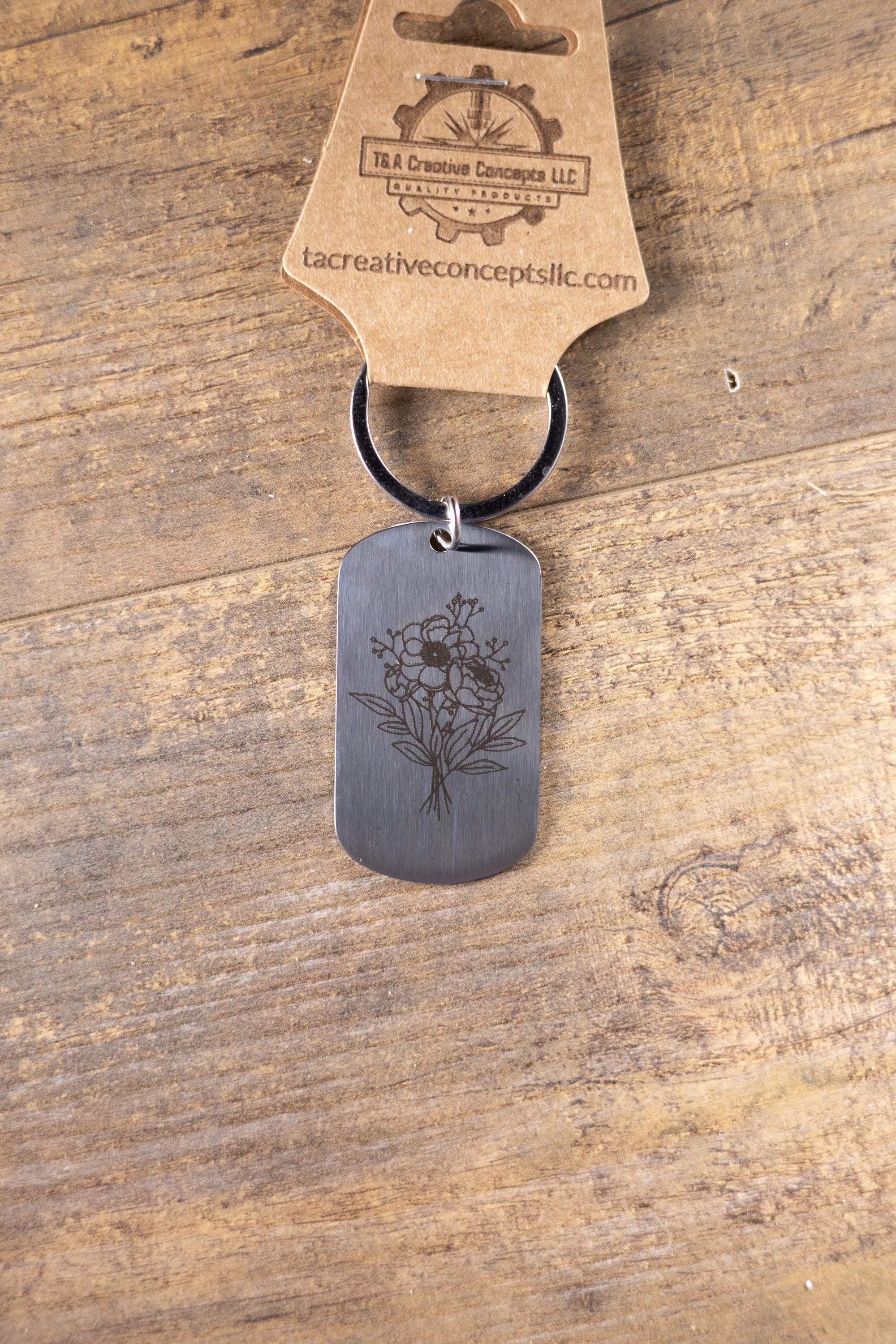 Floral Bunch Keychain – Stainless Steel Laser Engraved Charm for Flower Lovers