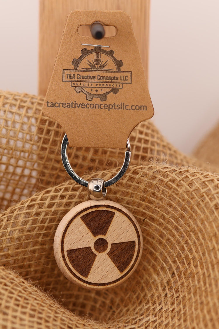 Radioactive Symbol Keychain - Hardwood Durable Wood Keyring With Steel Ring