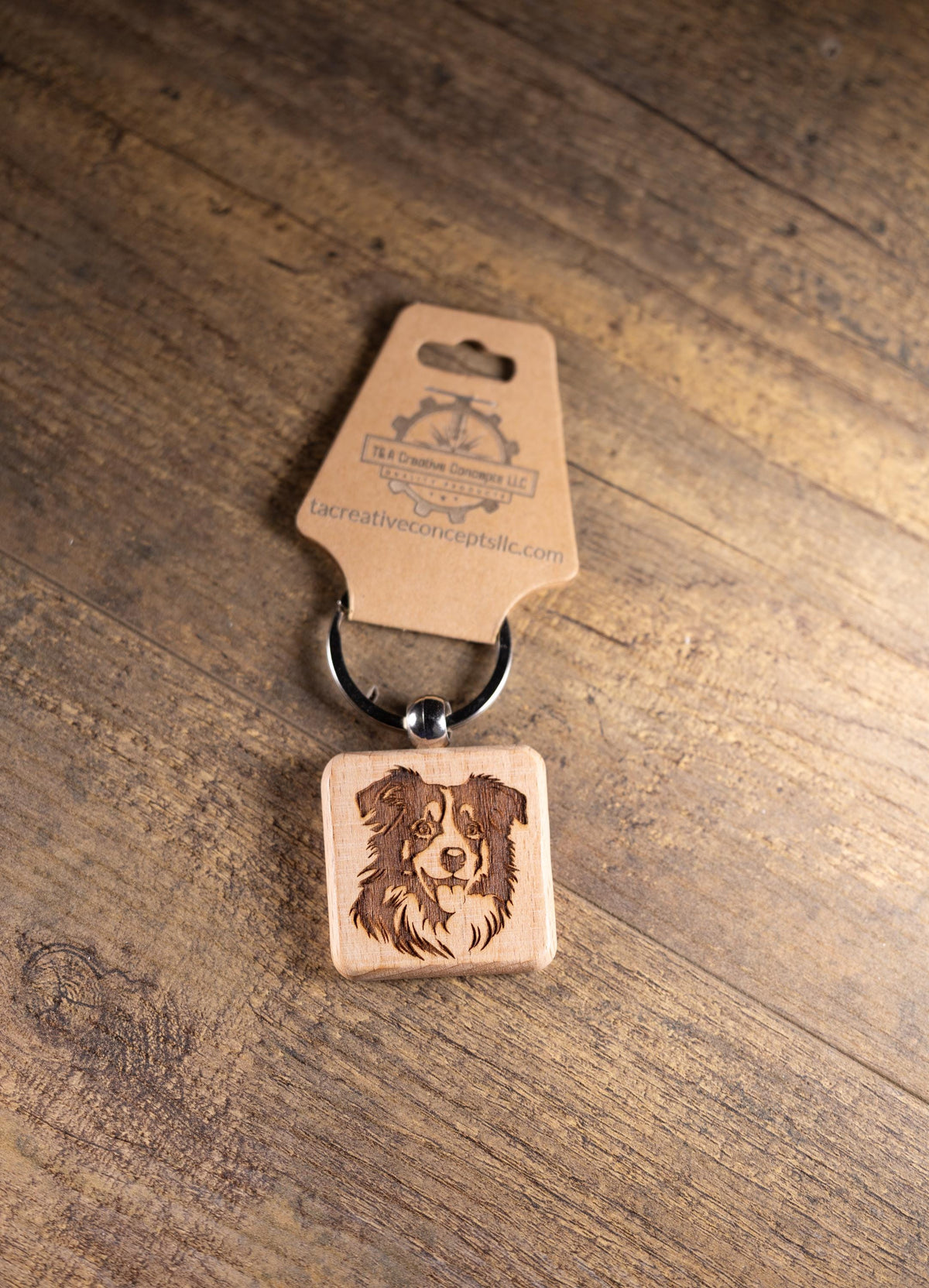 Australian Shepherd Keychain - Laser Engraved Wood Charm With Durable Stainless Steel Ring