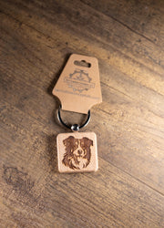 Australian Shepherd Keychain - Laser Engraved Wood Charm With Durable Stainless Steel Ring