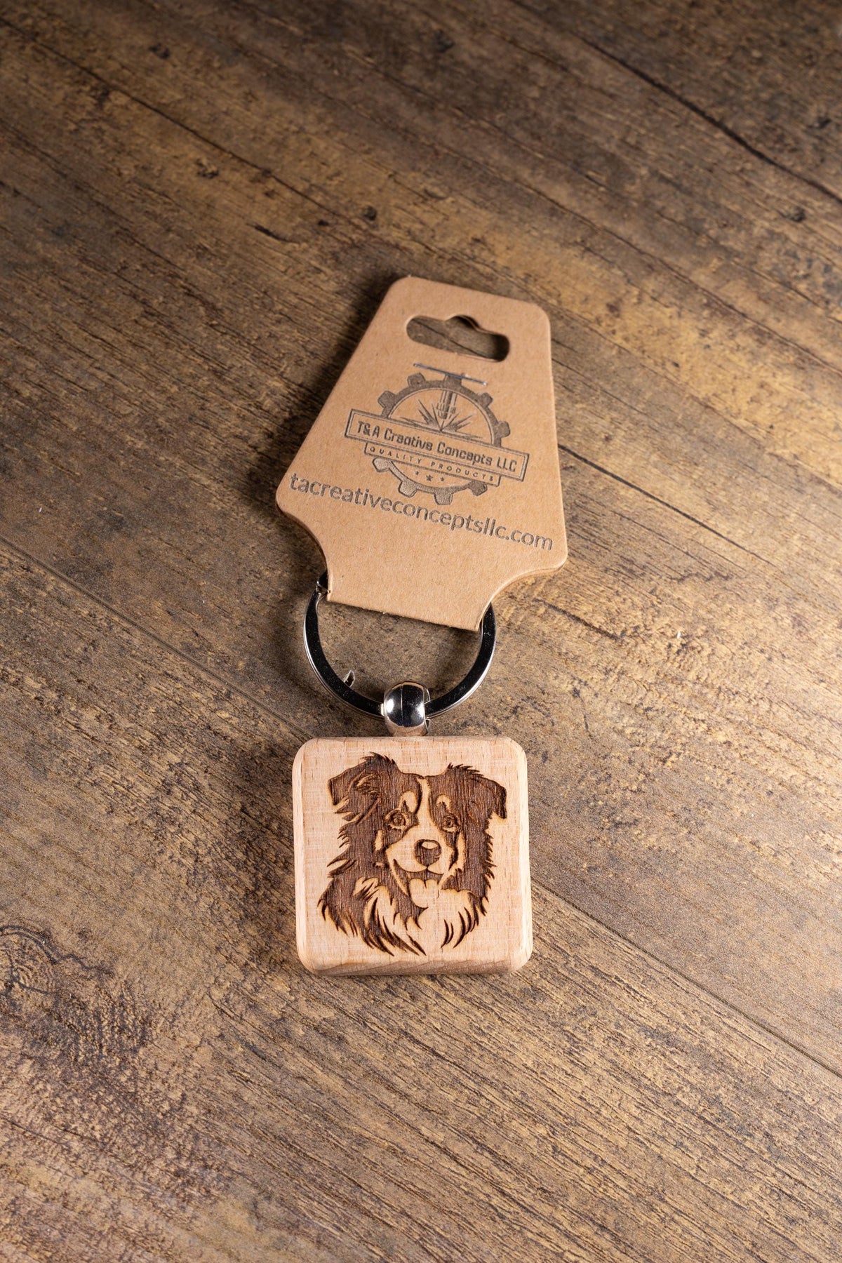 Australian Shepherd Keychain - Laser Engraved Wood Charm With Durable Stainless Steel Ring
