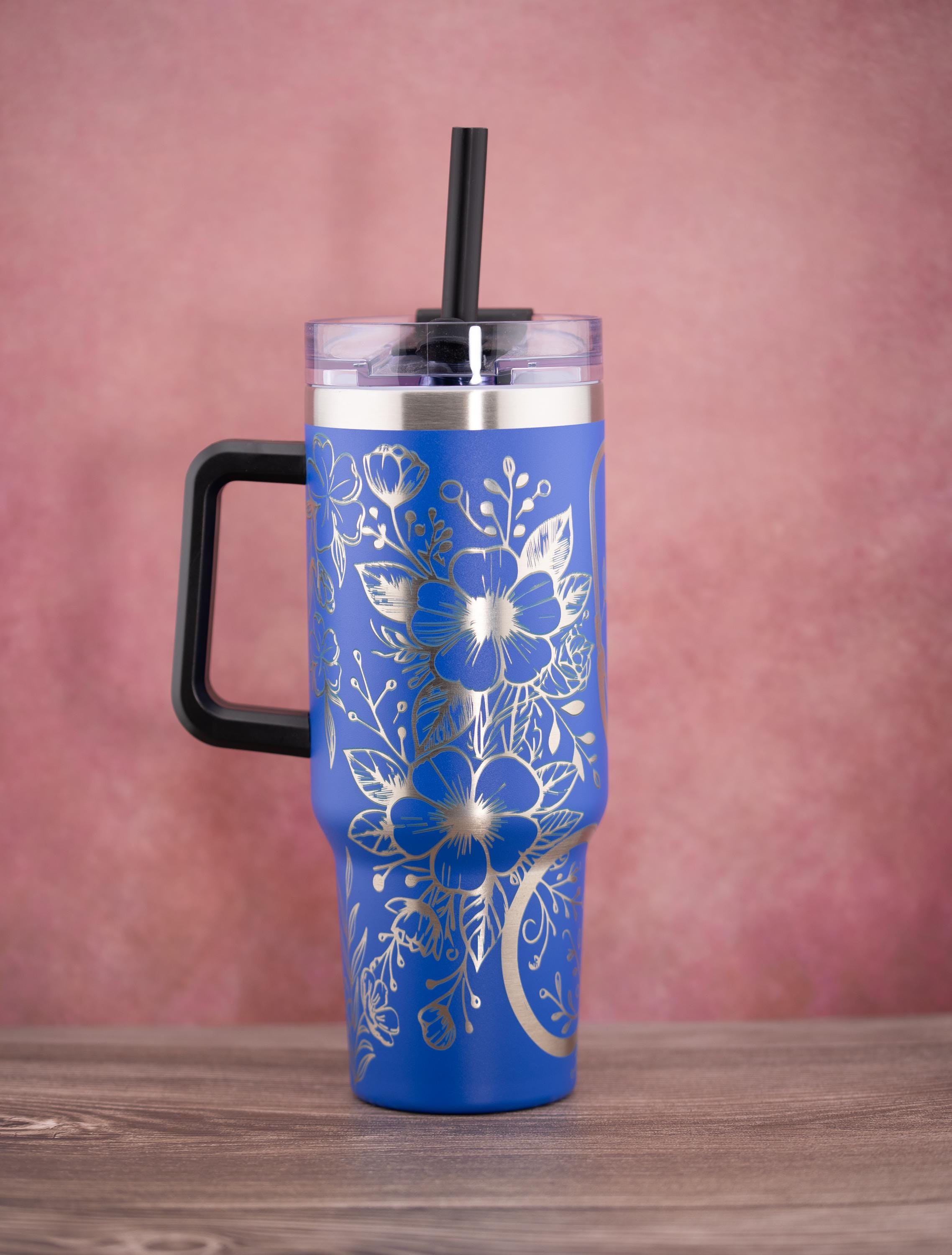 Floral Nurse Tumbler – 40oz Stainless Steel Insulated Drink Cup with Handle & Straw Lid
