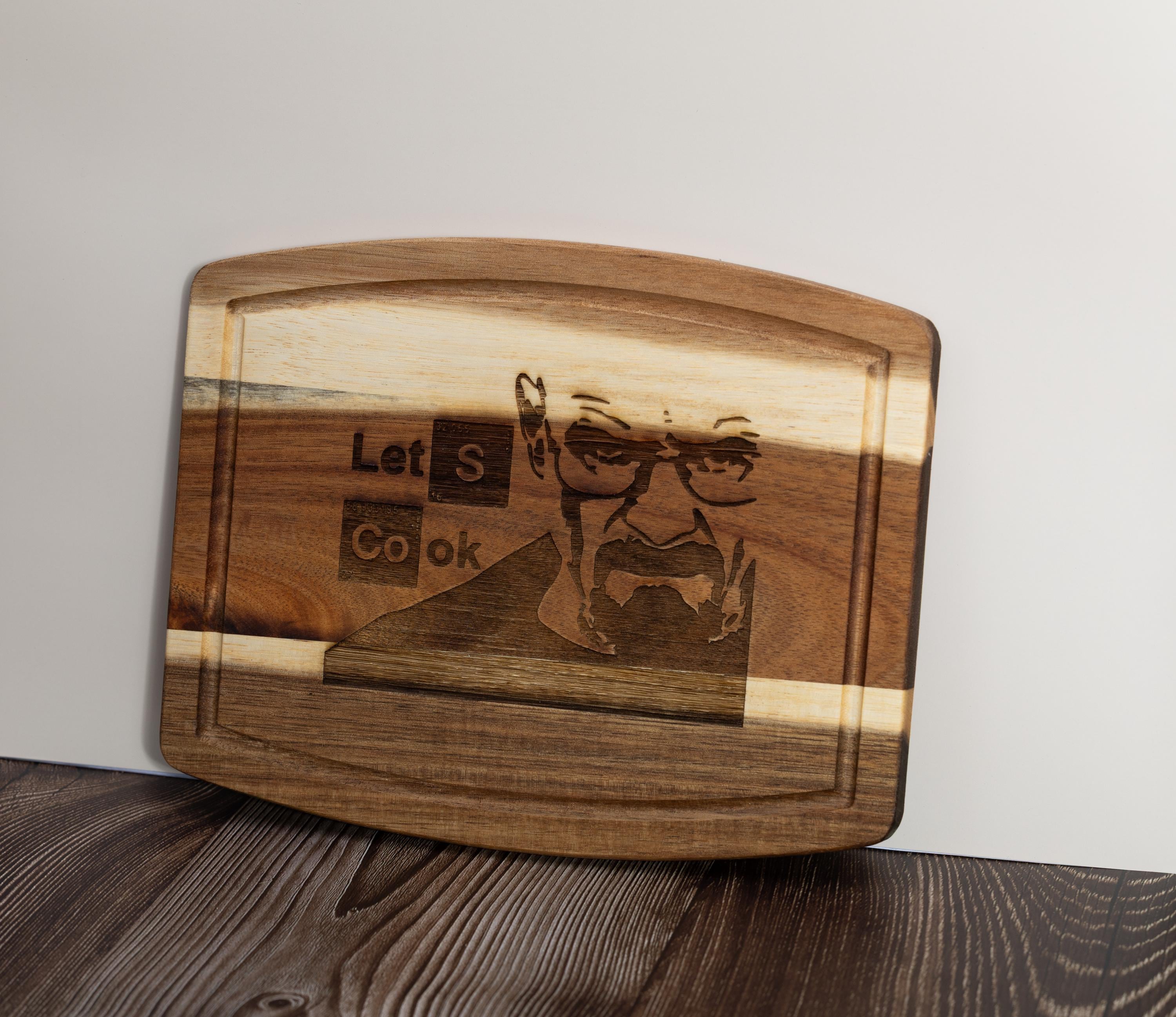 Breaking Bad Cutting Board - Acacia Wood Board with Laser Engraved Quote 'Let's Cook'