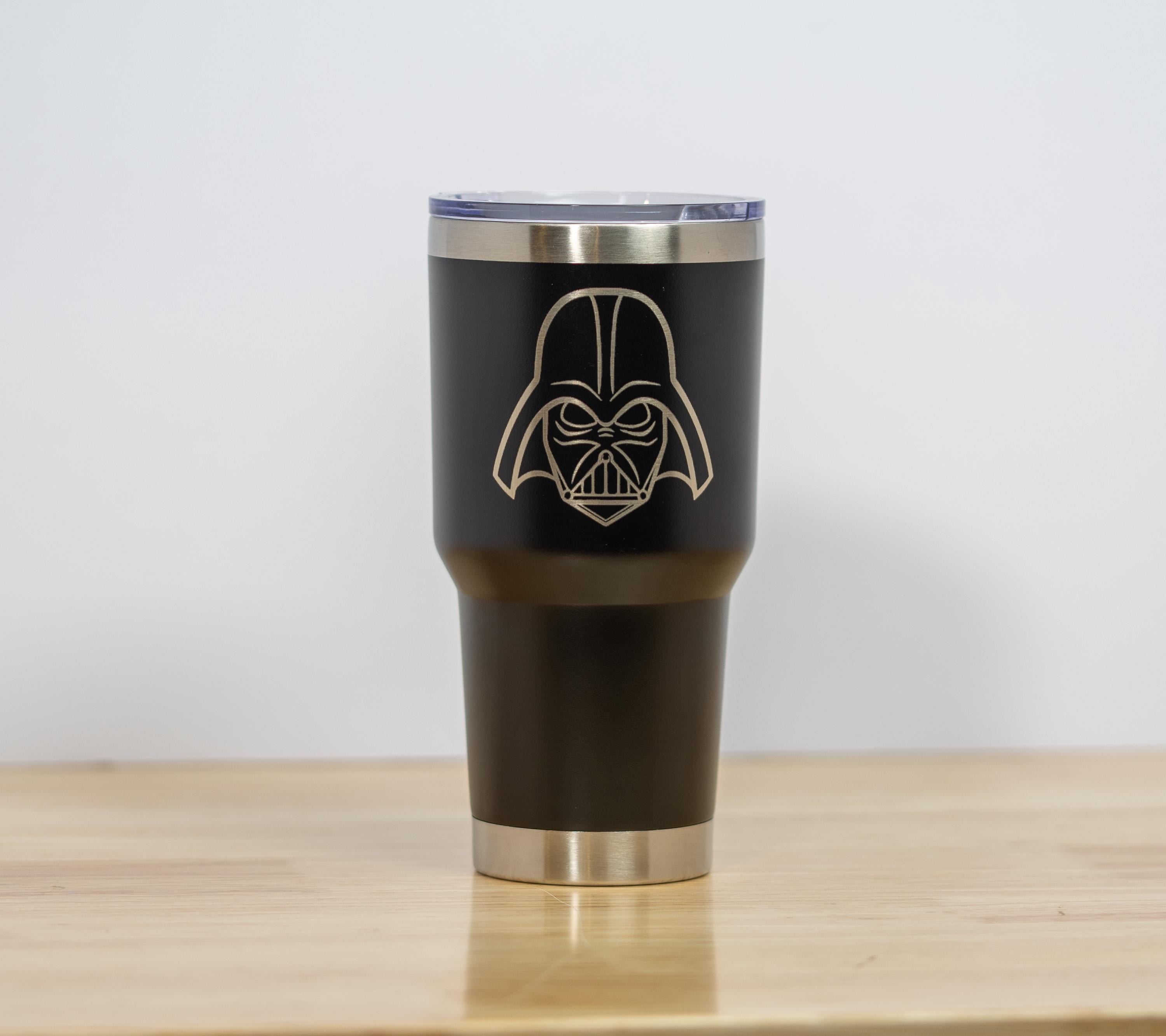 Darth Vader Tumbler - 30oz Stainless Steel Cup With Laser Engraved Helmet & Clear Lid