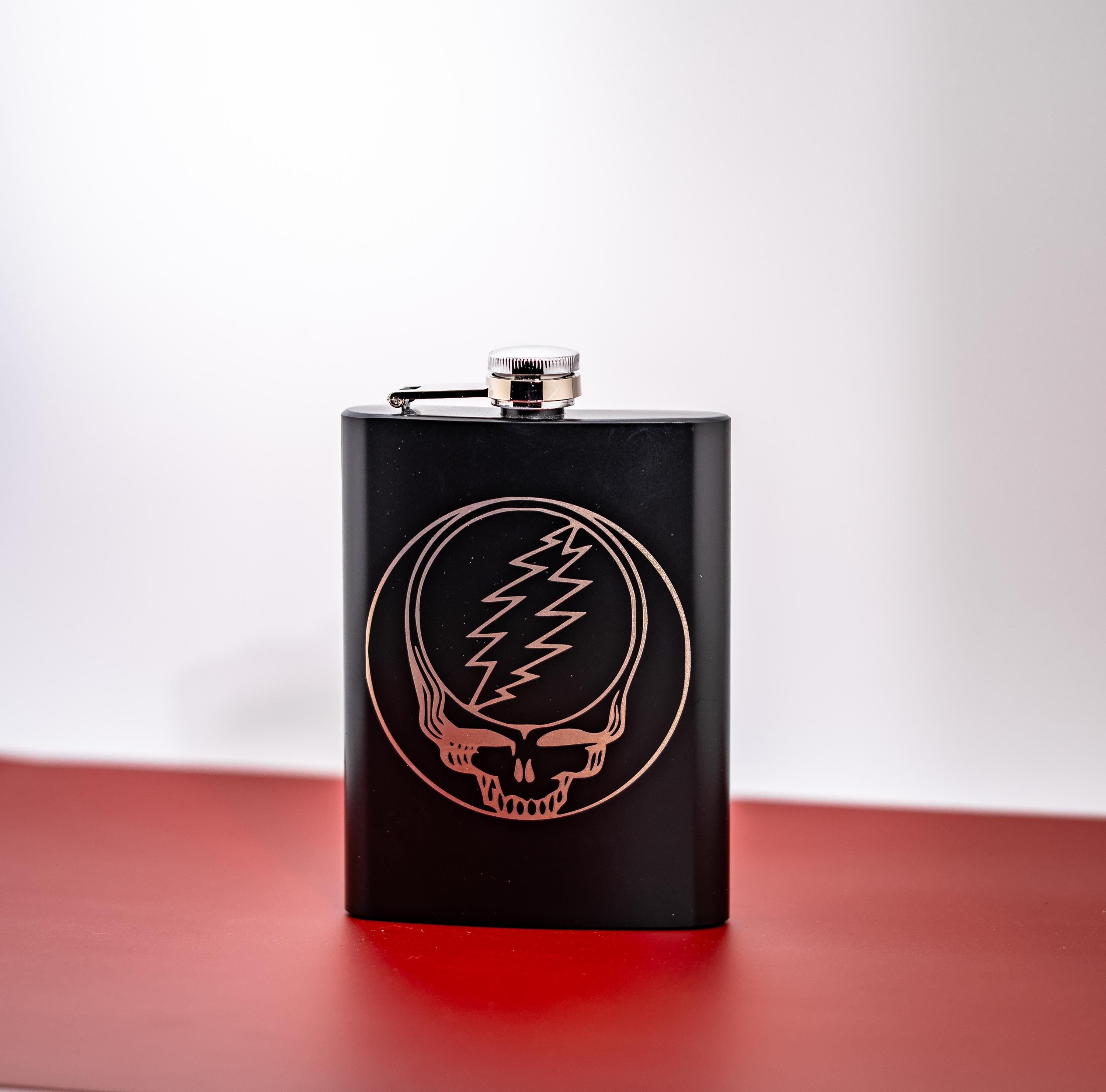 Grateful Dead Flask – 8oz Stainless Steel Pocket Flask With Laser Engraved SYF Emblem
