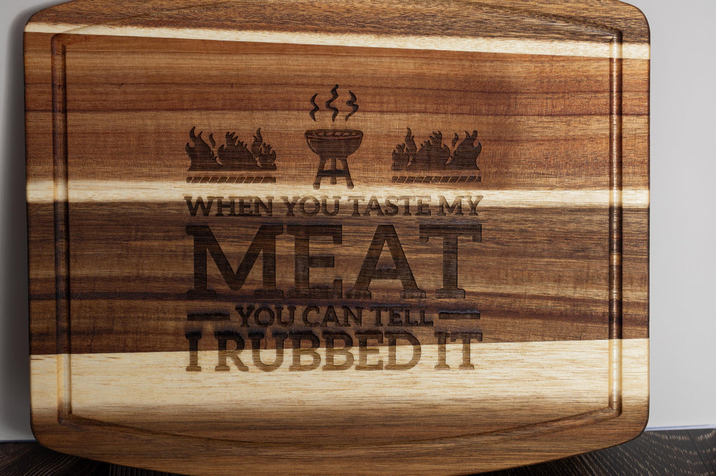 Acacia Wood Cutting Board – Engraved BBQ Grill Board, Durable & Knife Friendly
