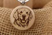 Golden Retriever Keychain - Double Sided Hardwood Dog Charm, Laser Engraved