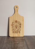 Bamboo Cutting Board – Funny 'She’s Got a Knife' Engraved, Eco Friendly Board 5x11