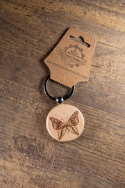 Butterfly Keychain - Laser Engraved Wood Bag Charm with Stainless Steel Ring