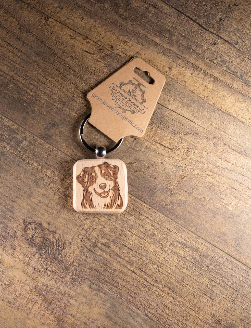 Australian Shepherd Keychain – Laser Engraved Hardwood Dog Lover Gift Idea