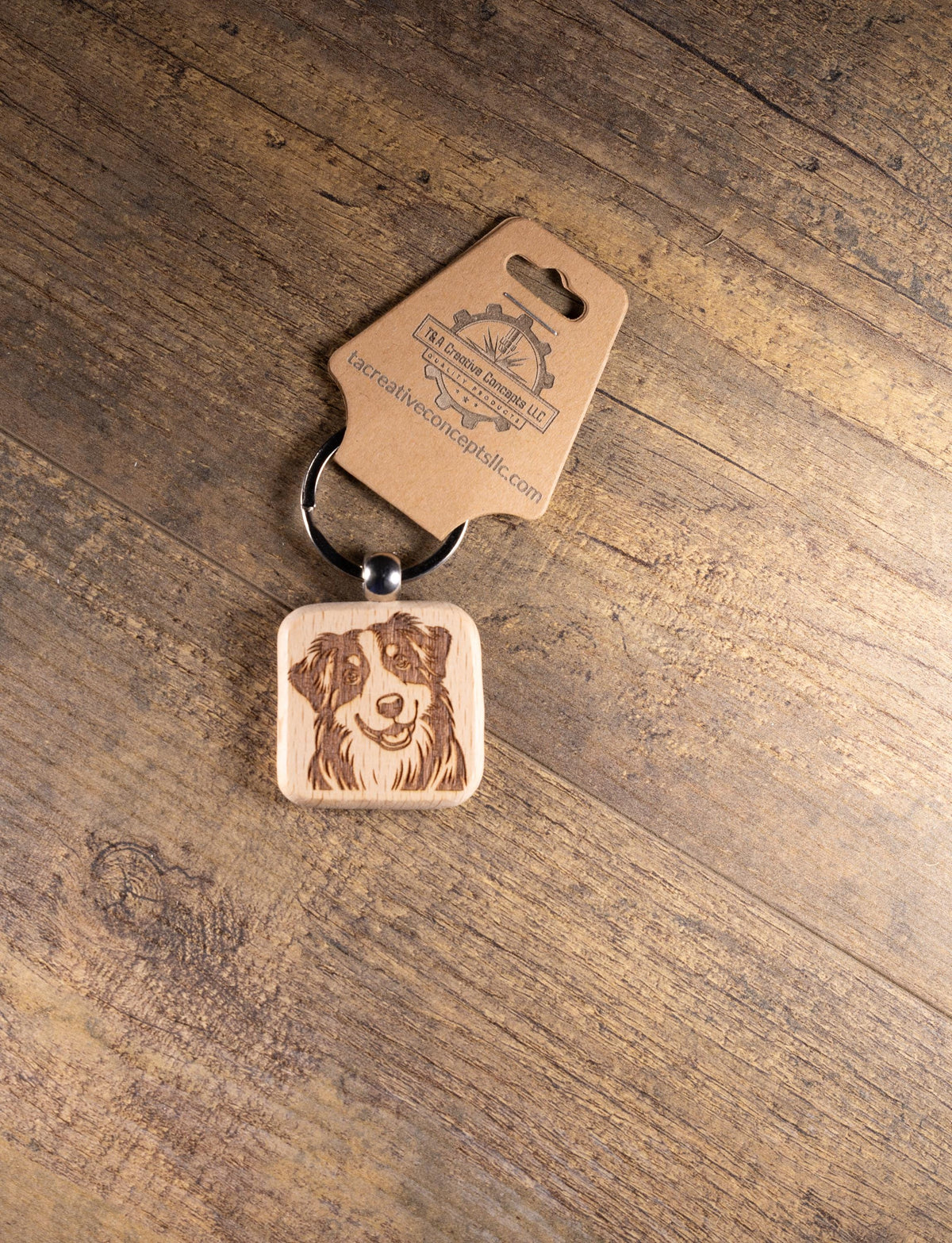 Australian Shepherd Keychain – Laser Engraved Hardwood Dog Lover Gift Idea