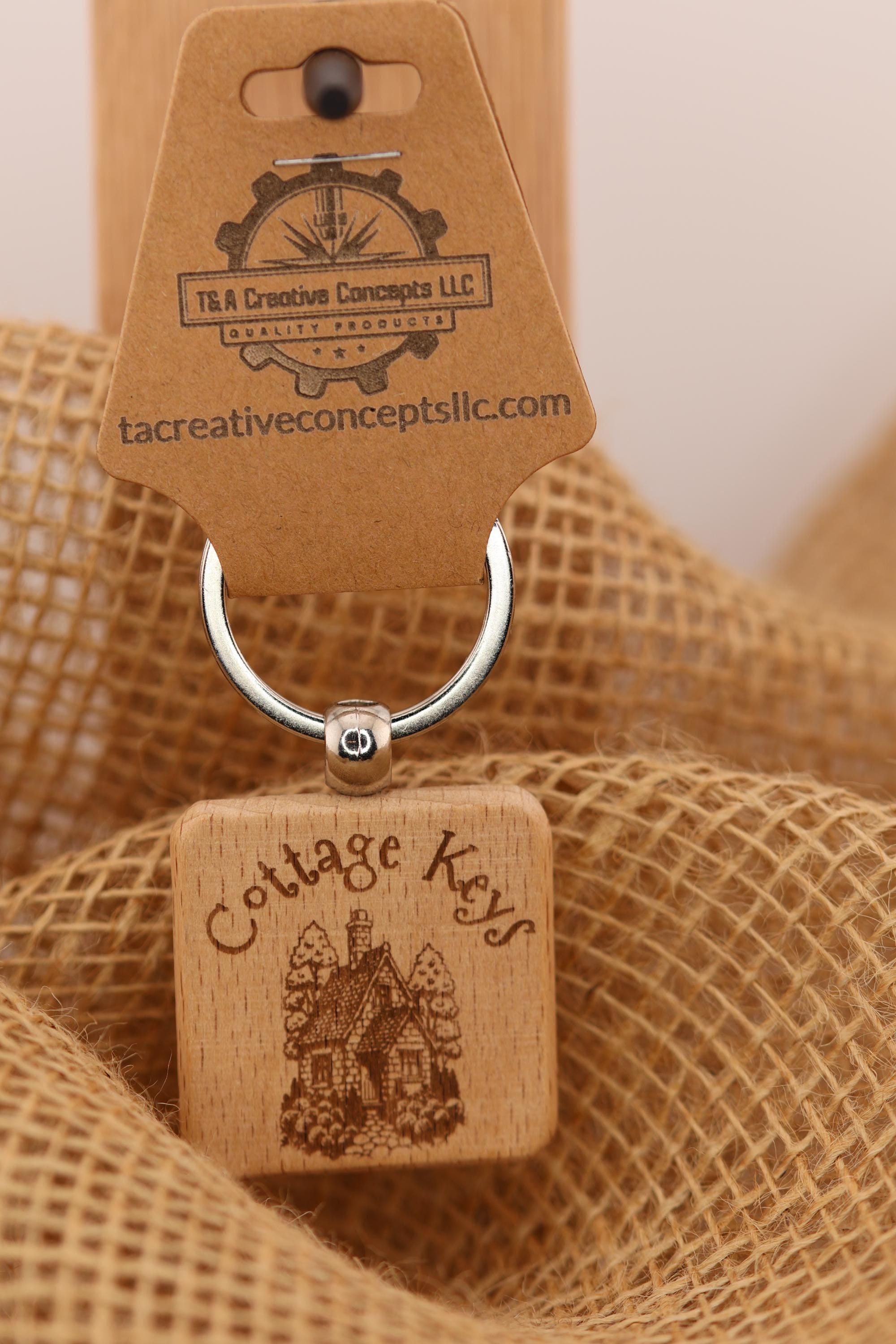 Cottage Keys Keychain | Forest Inspired Rustic Hardwood Key Holder with Stainless Steel Ring