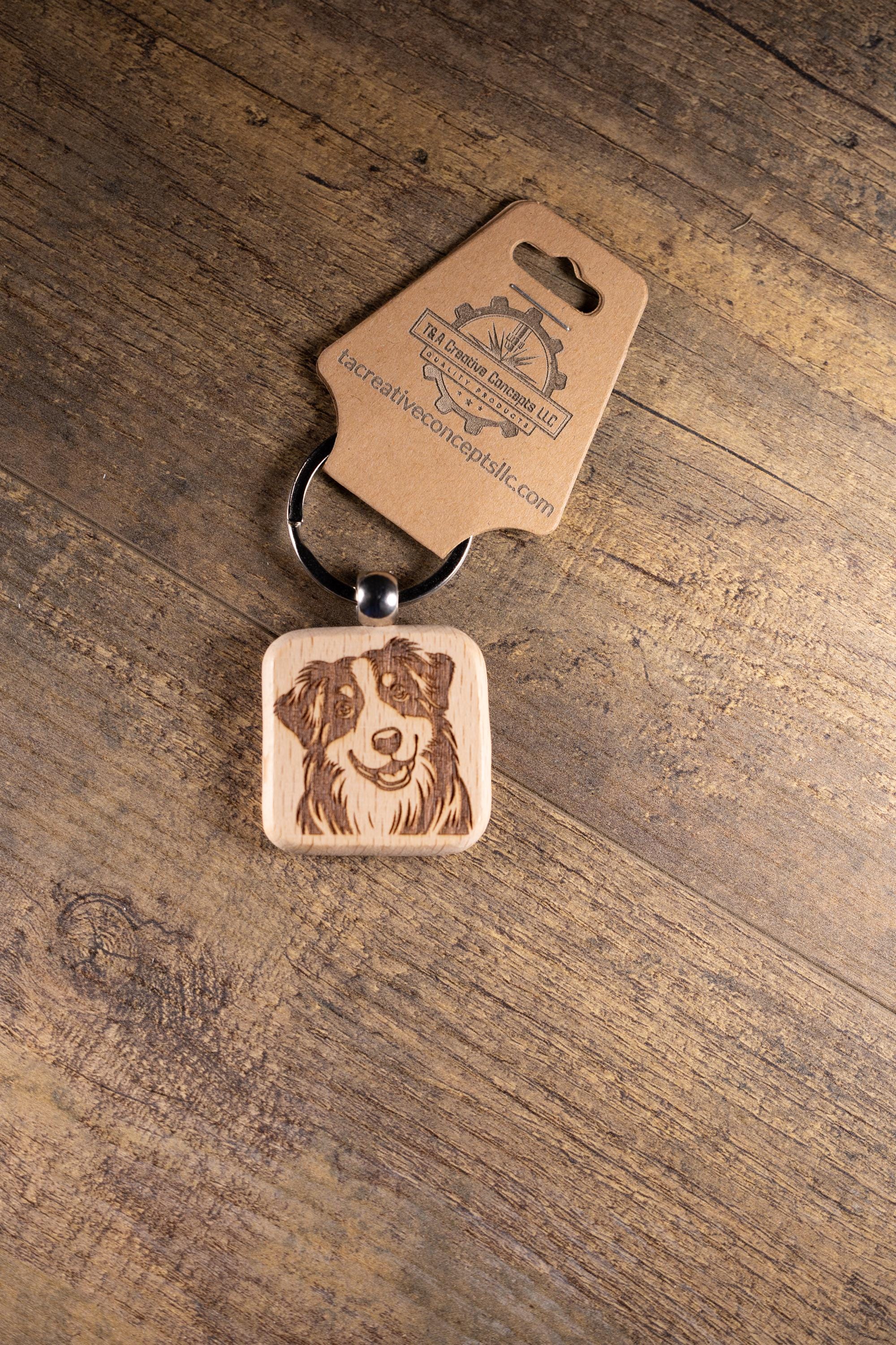 Australian Shepherd Keychain – Laser Engraved Hardwood Dog Lover Gift Idea