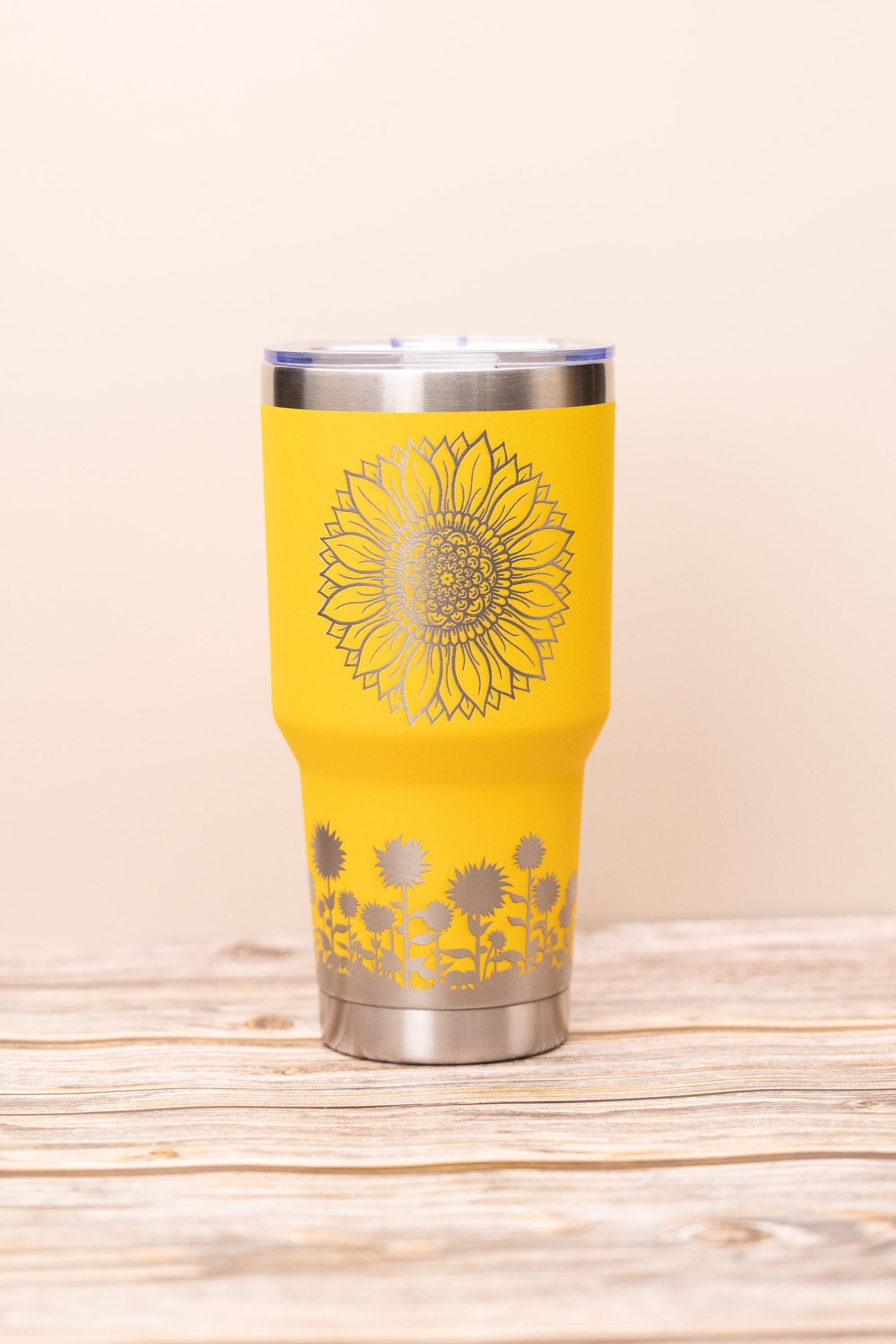 Sunflower Travel Tumbler - 30oz Vacuum Insulated Stainless Steel Cup with Clear Lid