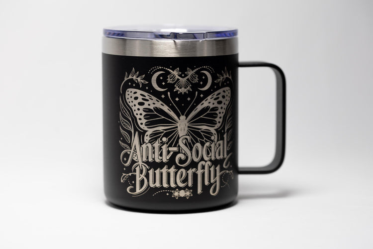 Laser Engraved Mug | Antisocial Butterfly Stainless Steel Cup - Durable Travel Mug