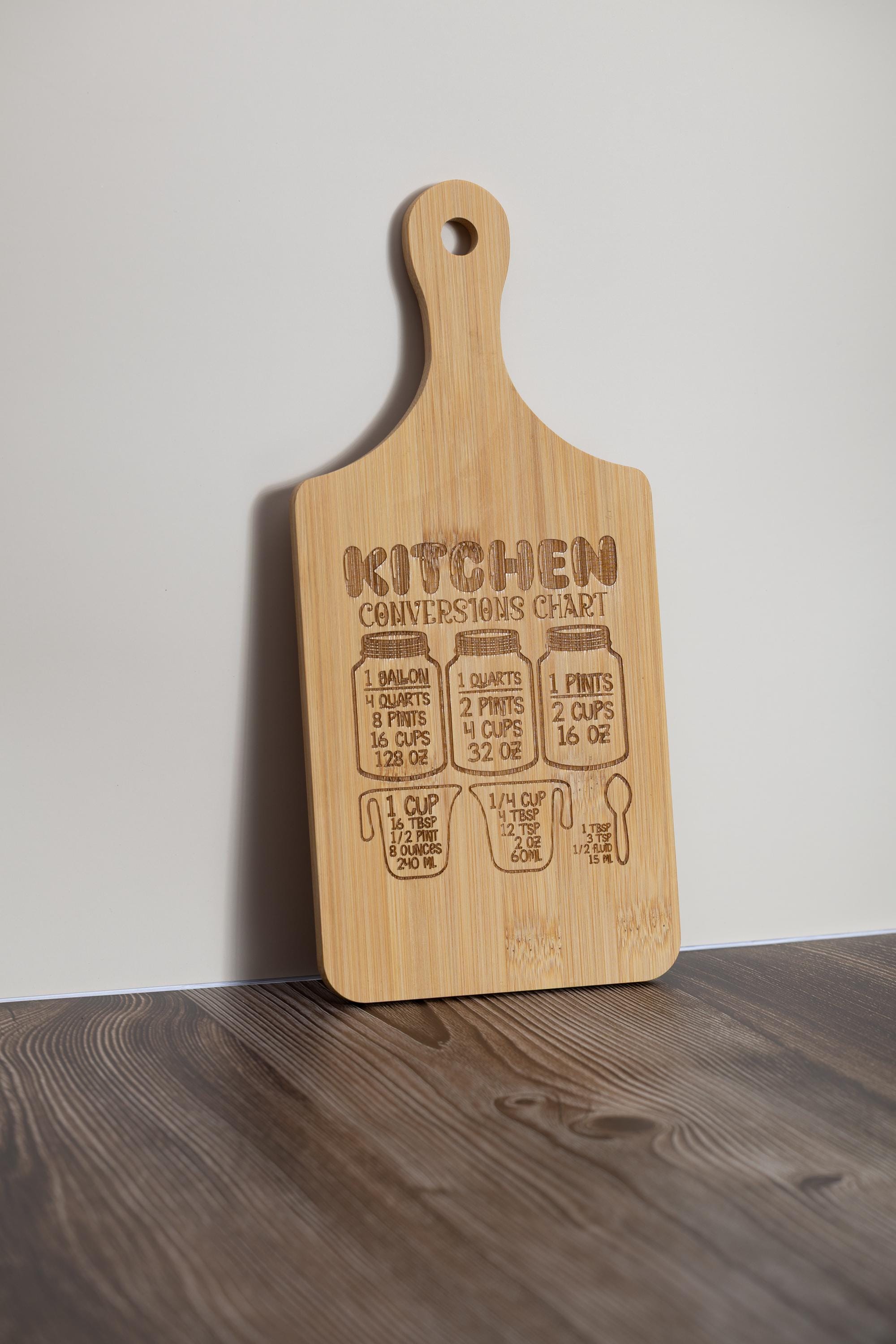 Bamboo Cutting Board - Kitchen Conversion Chart | Laser Engraved Small Prep Board